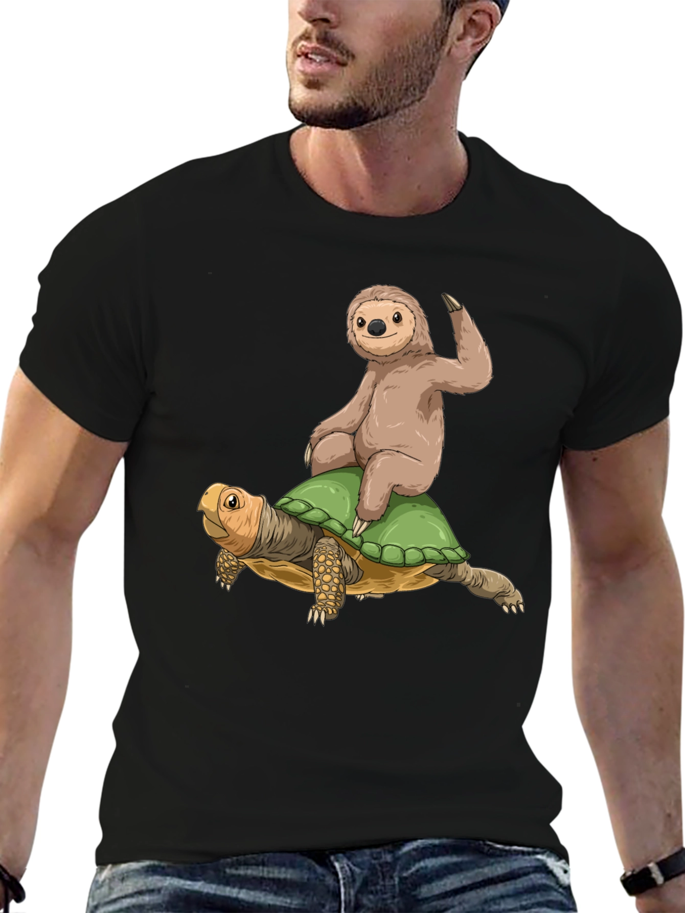 Sloth Riding Turtle Graphic Tee - Cool Animal Shirt