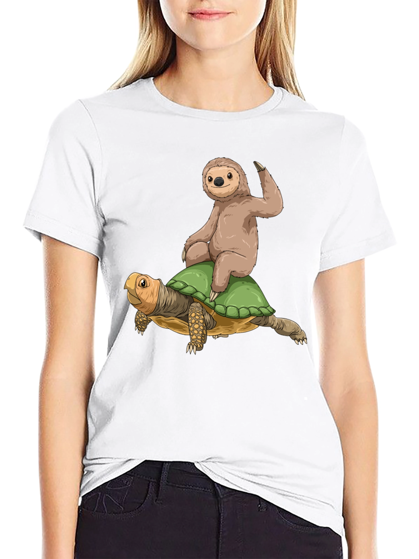 Sloth Riding Turtle Graphic Tee - Cool Animal Shirt