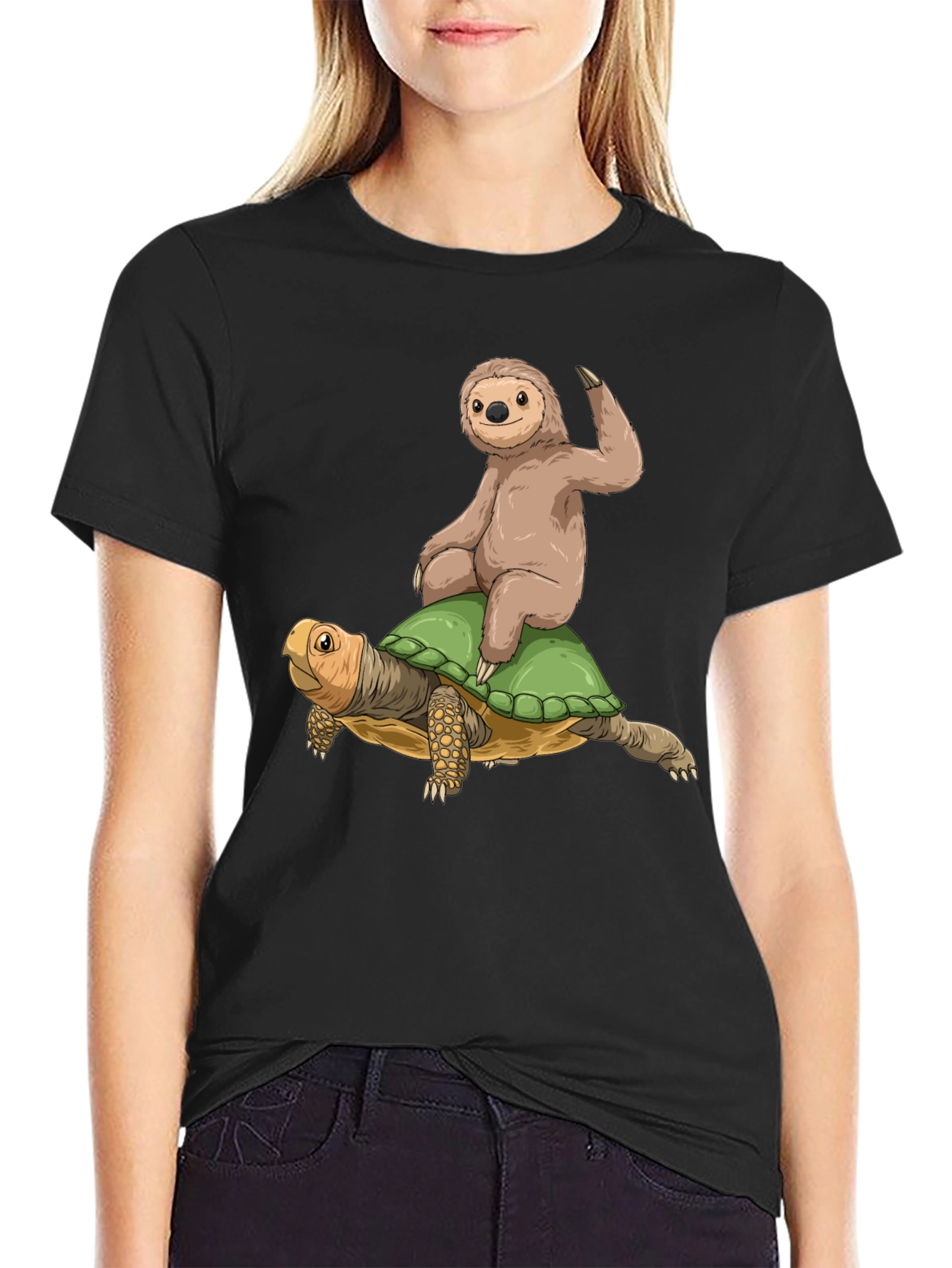 Sloth Riding Turtle Graphic Tee - Cool Animal Shirt