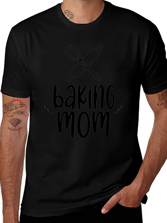 Baking Mom T-Shirt - Black Whisk & Rolling Pin Design