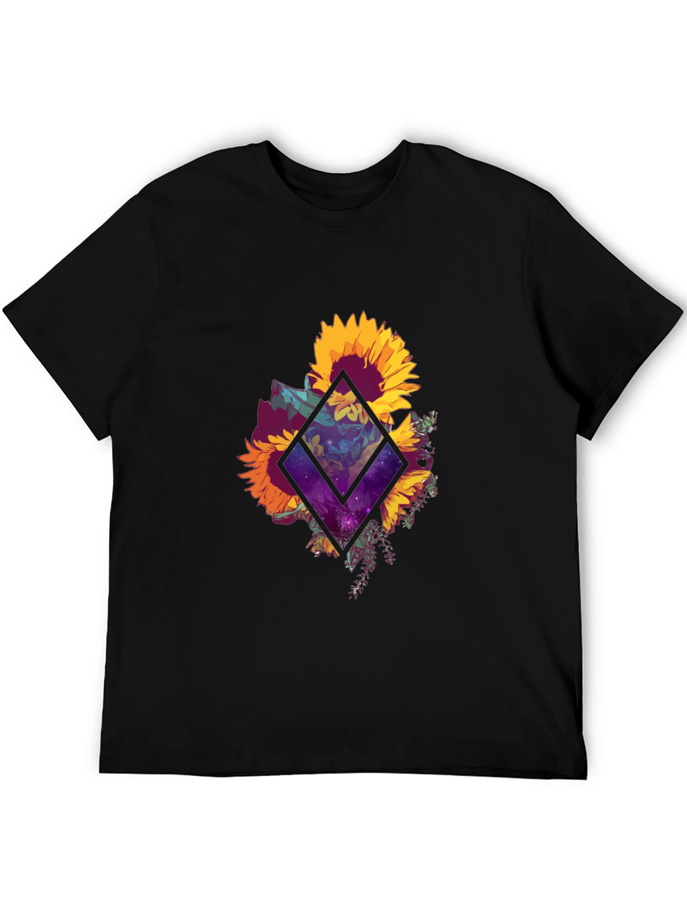 Sunflower Galaxy Graphic Tee - Black Cotton