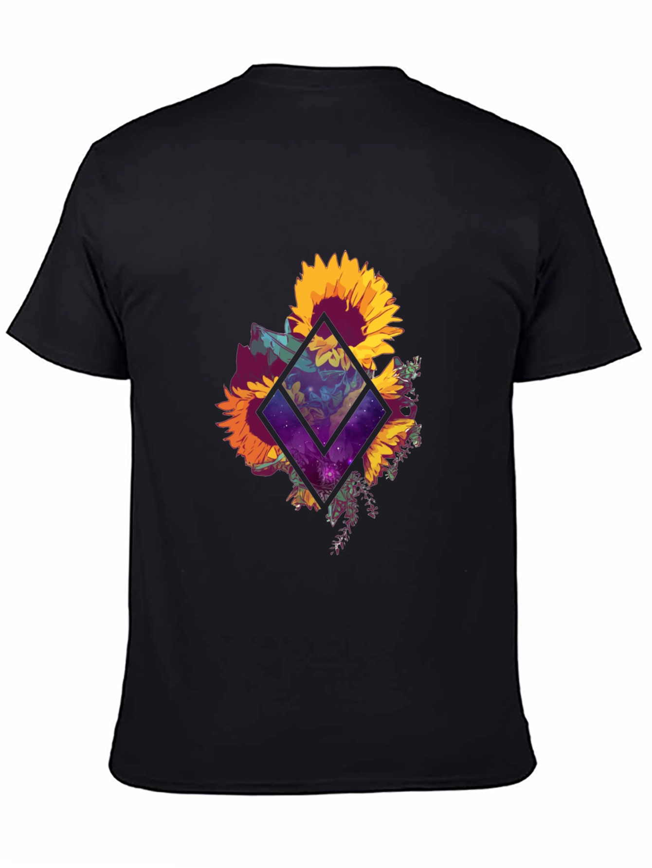 Sunflower Galaxy Graphic Tee - Black Cotton