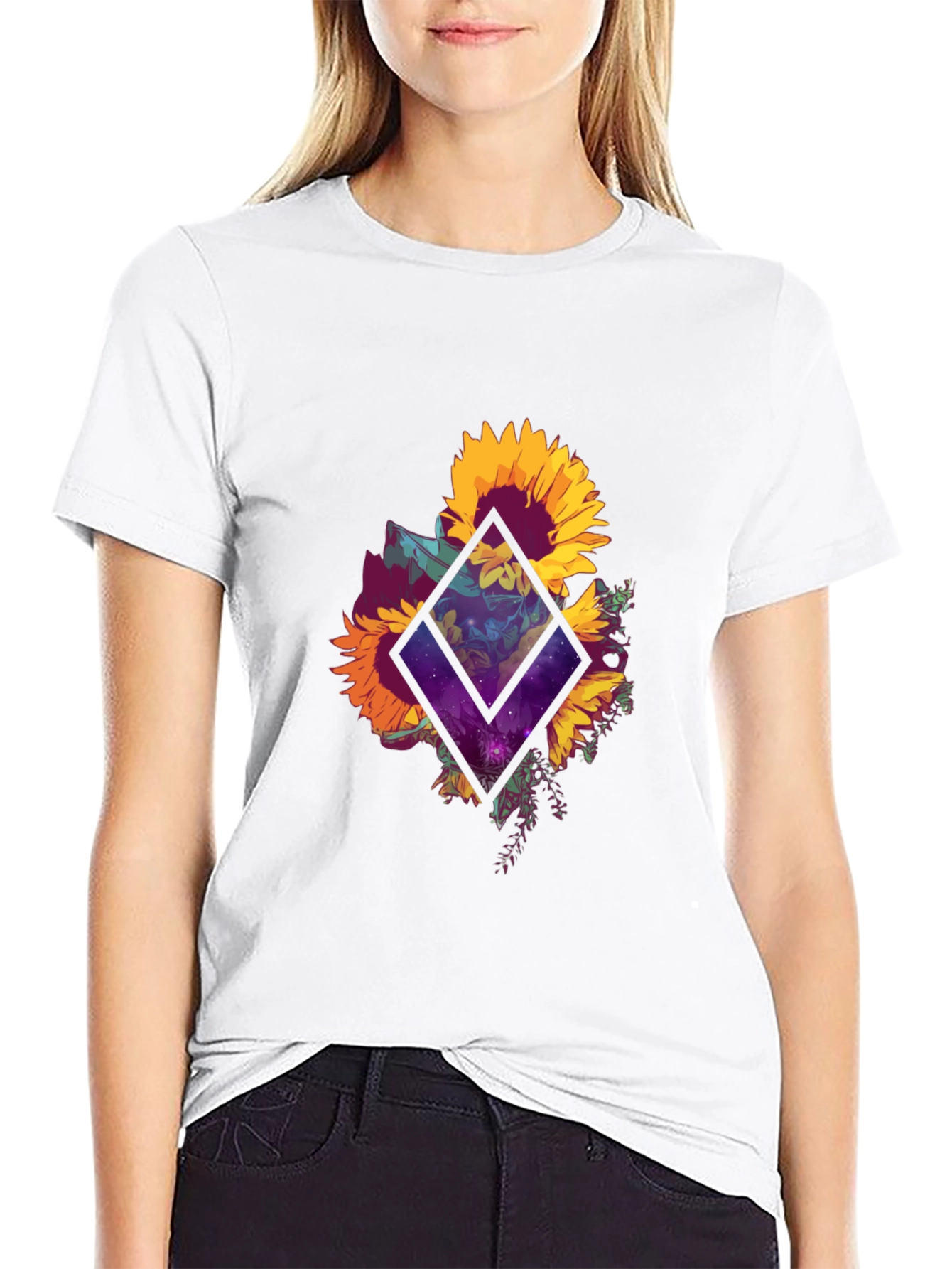 Sunflower Galaxy Graphic Tee - Black Cotton