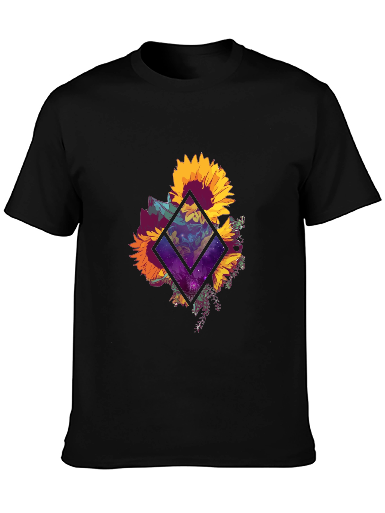Sunflower Galaxy Graphic Tee - Black Cotton