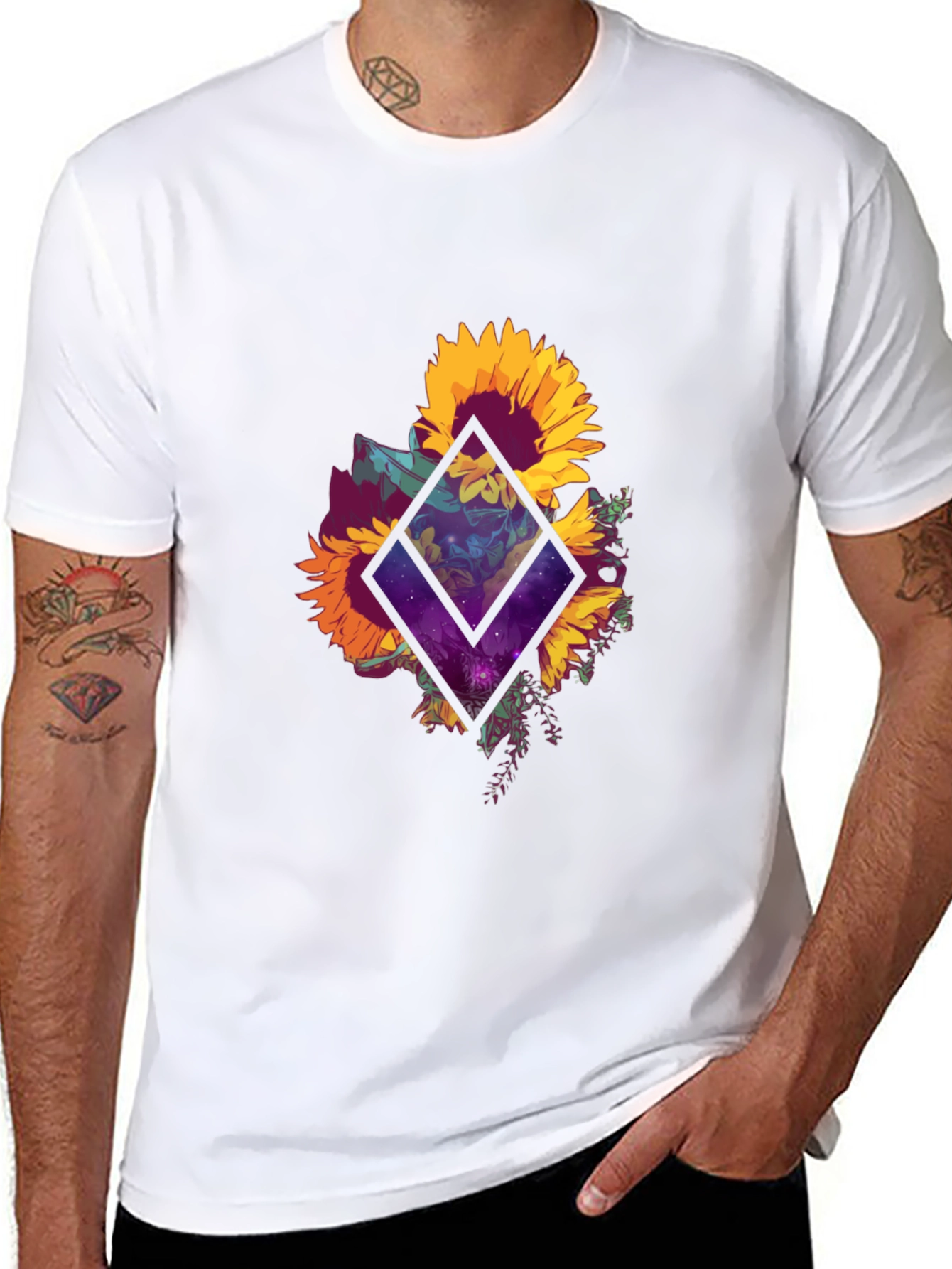 Sunflower Galaxy Graphic Tee - Black Cotton