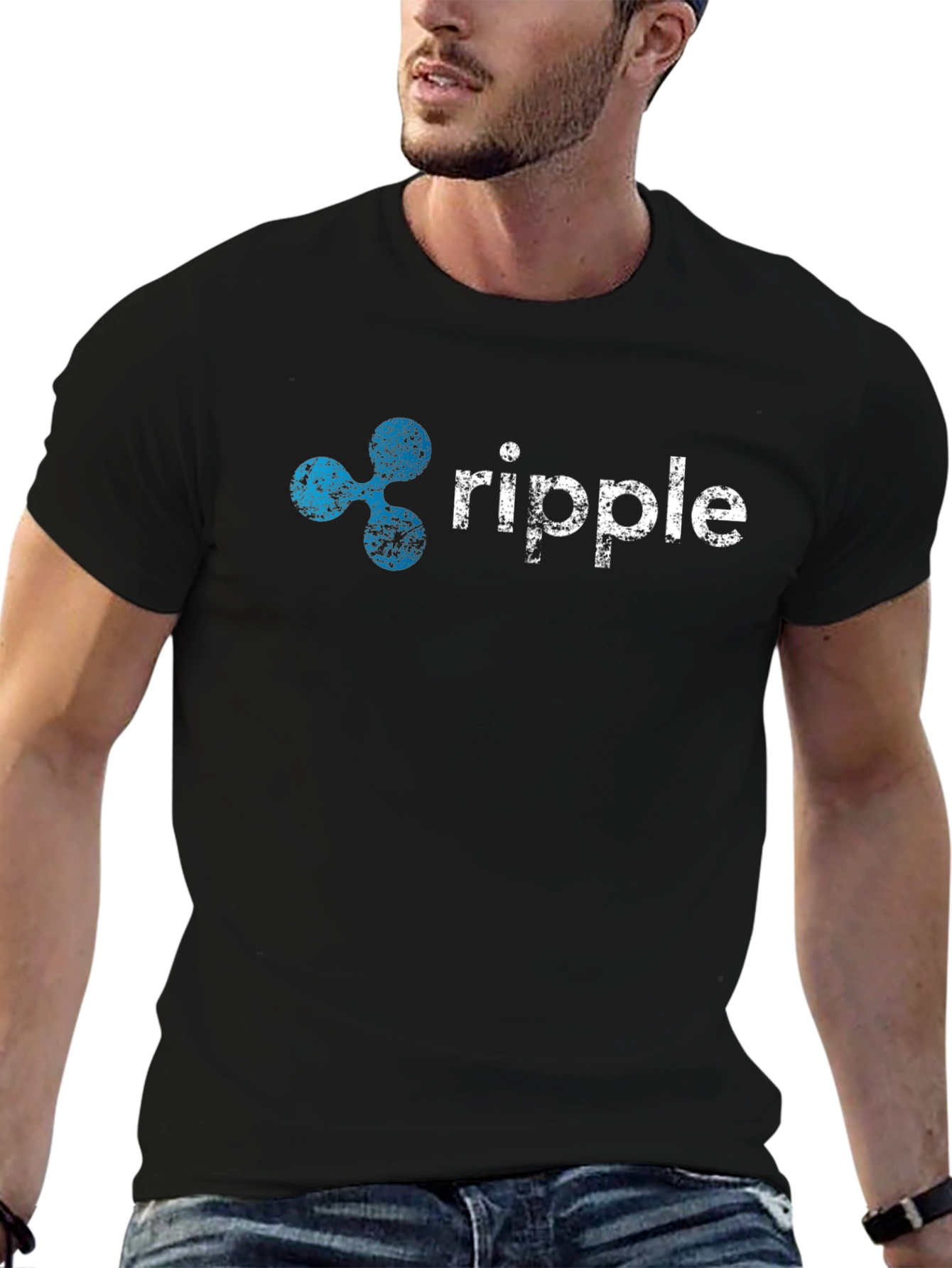 Ripple Crypto Black T-Shirt - Distressed Print