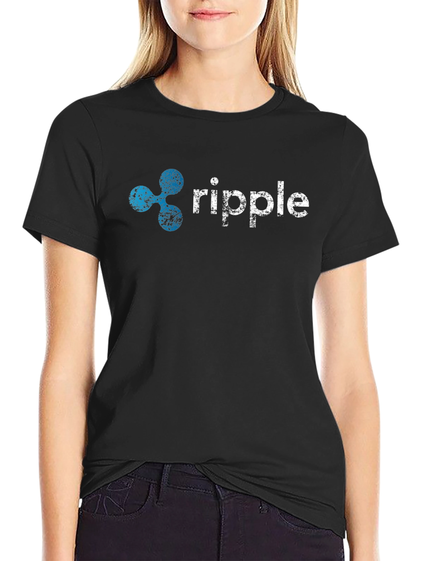 Ripple Crypto Black T-Shirt - Distressed Print