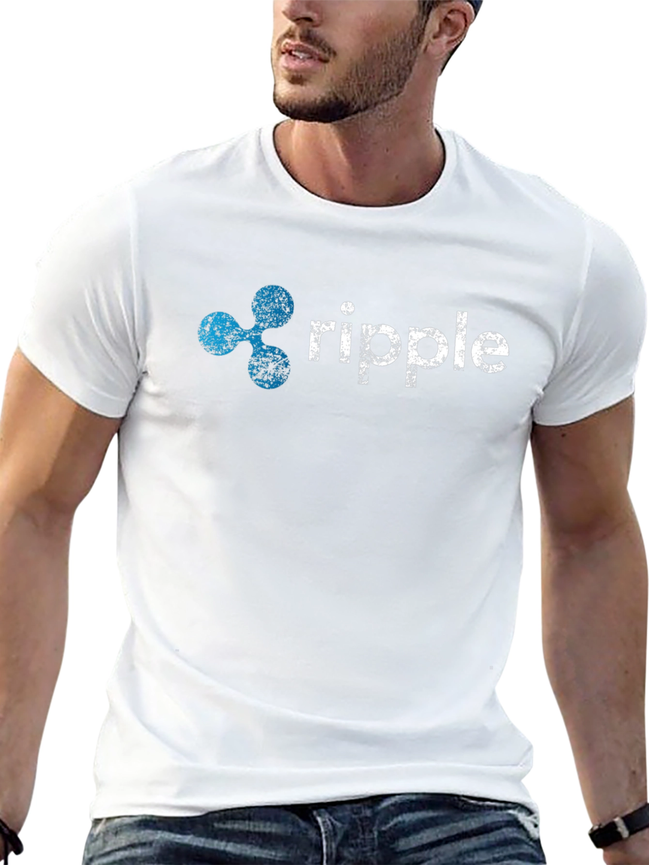 Ripple Crypto Black T-Shirt - Distressed Print