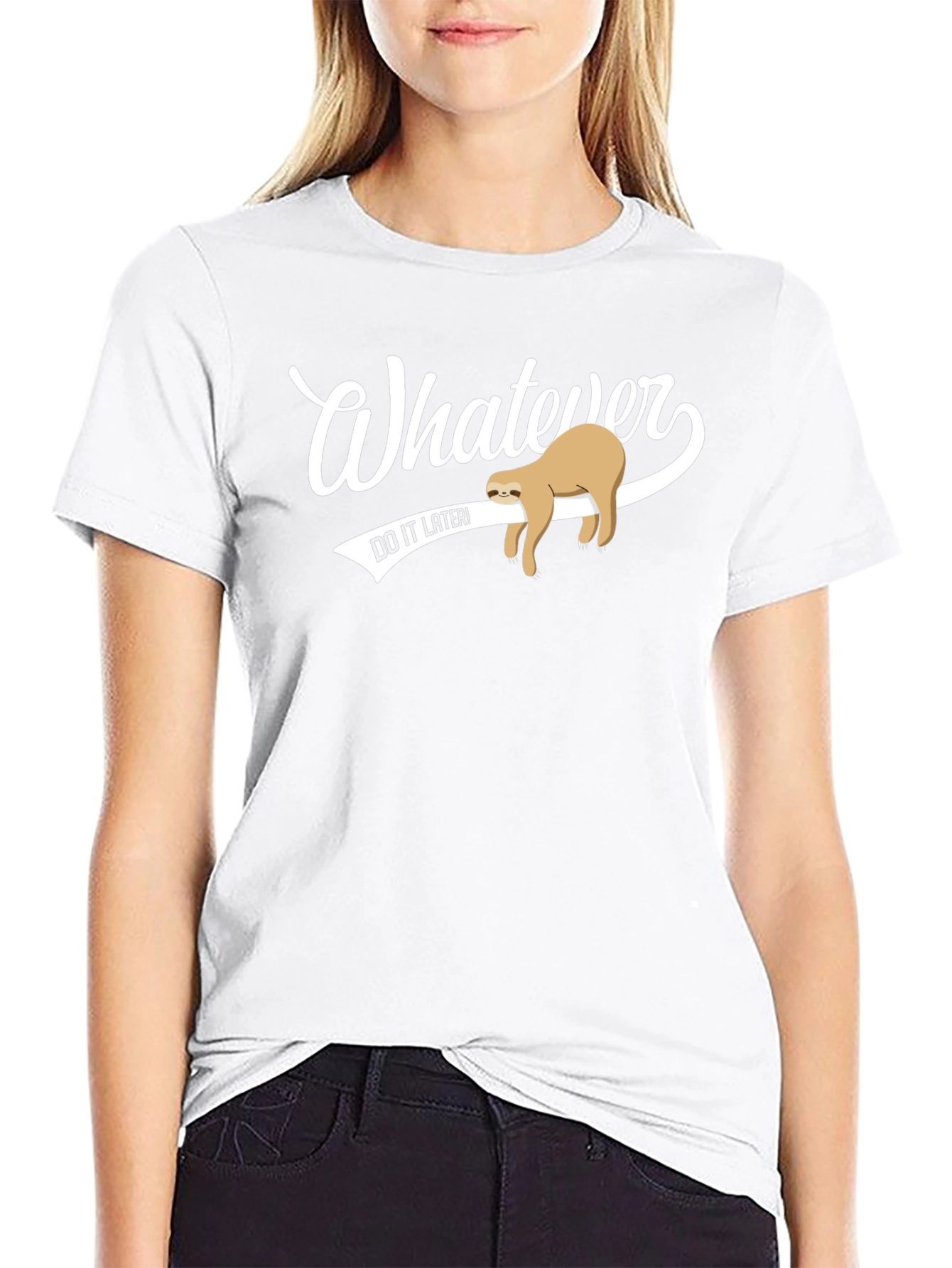 Whatever Do It Later Sloth Graphic Tee - Black