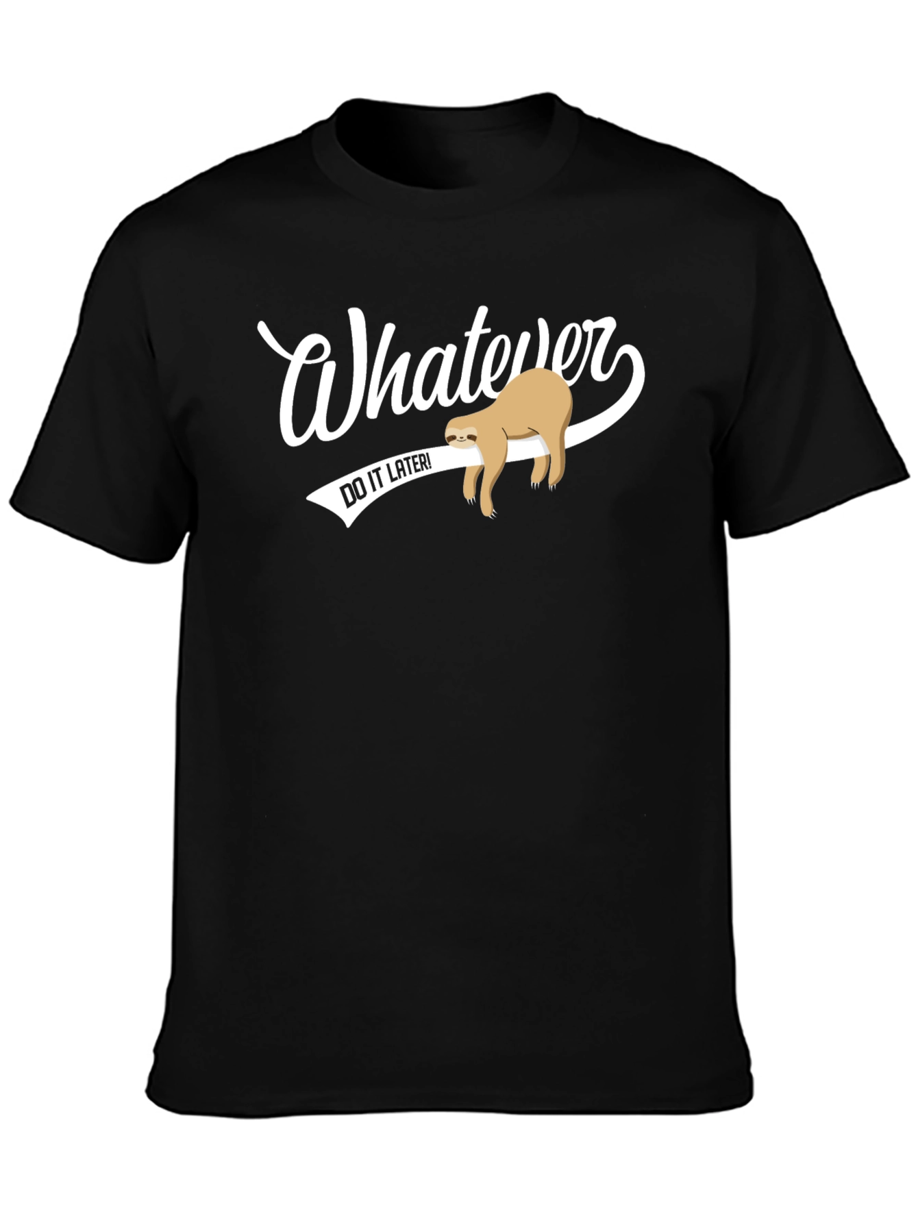 Whatever Do It Later Sloth Graphic Tee - Black