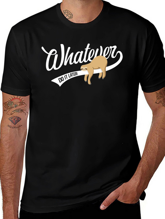 Whatever Do It Later Sloth Graphic Tee - Black
