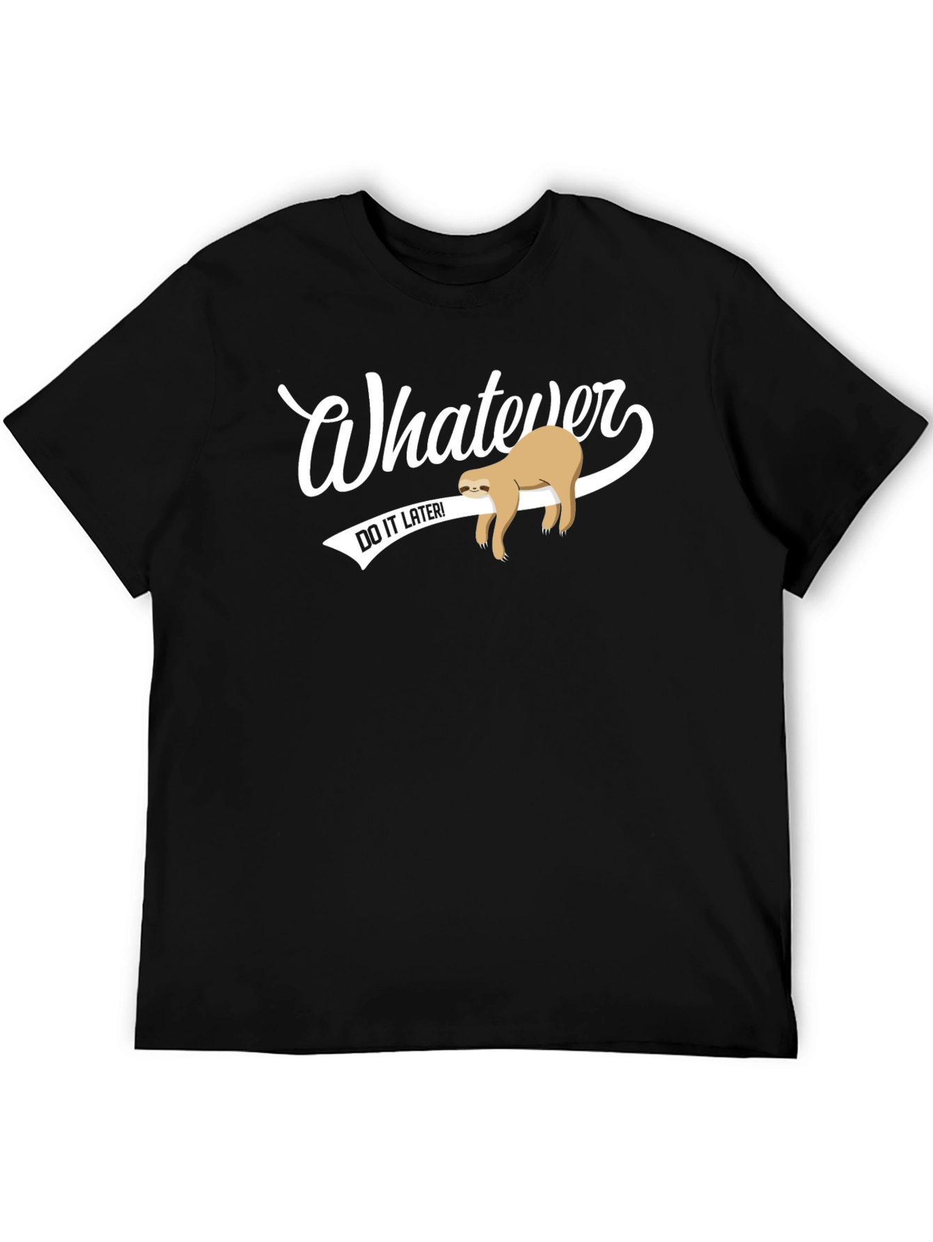 Whatever Do It Later Sloth Graphic Tee - Black