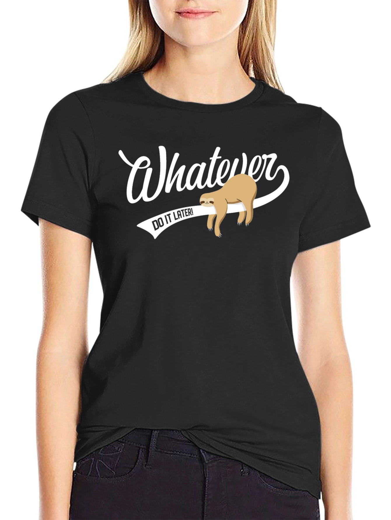 Whatever Do It Later Sloth Graphic Tee - Black