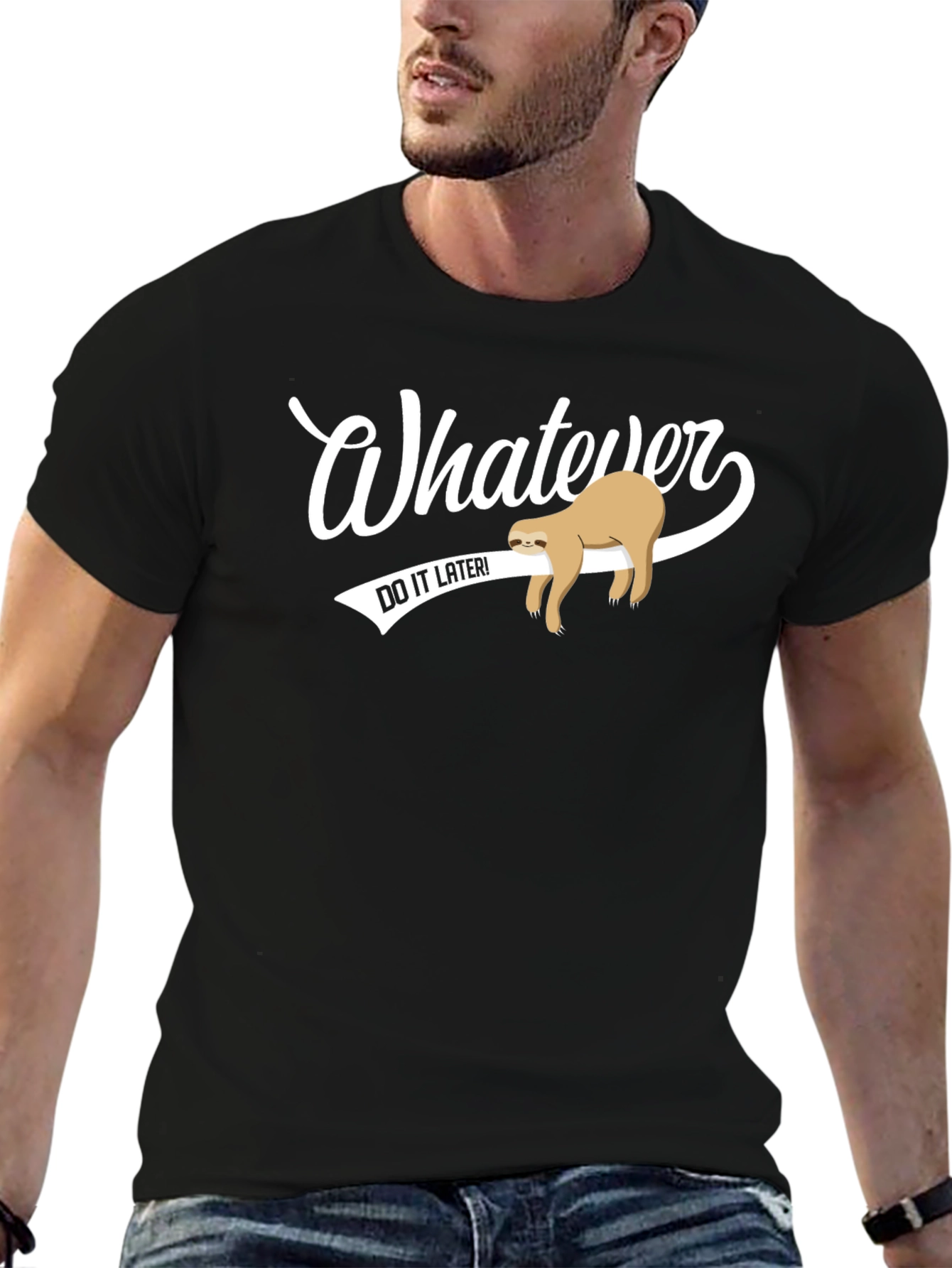 Whatever Do It Later Sloth Graphic Tee - Black