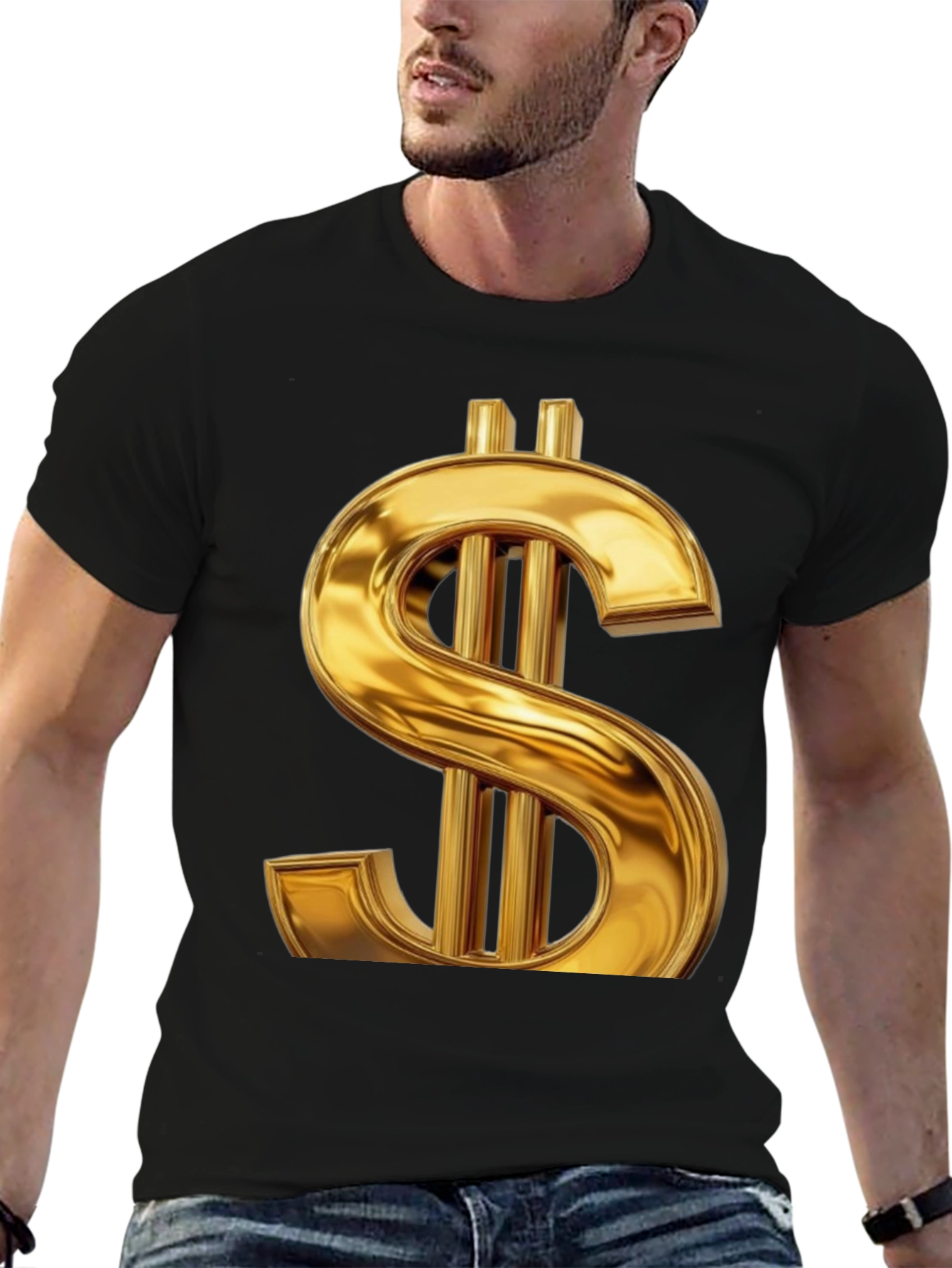 Gold Dollar Sign Graphic Tee - Black