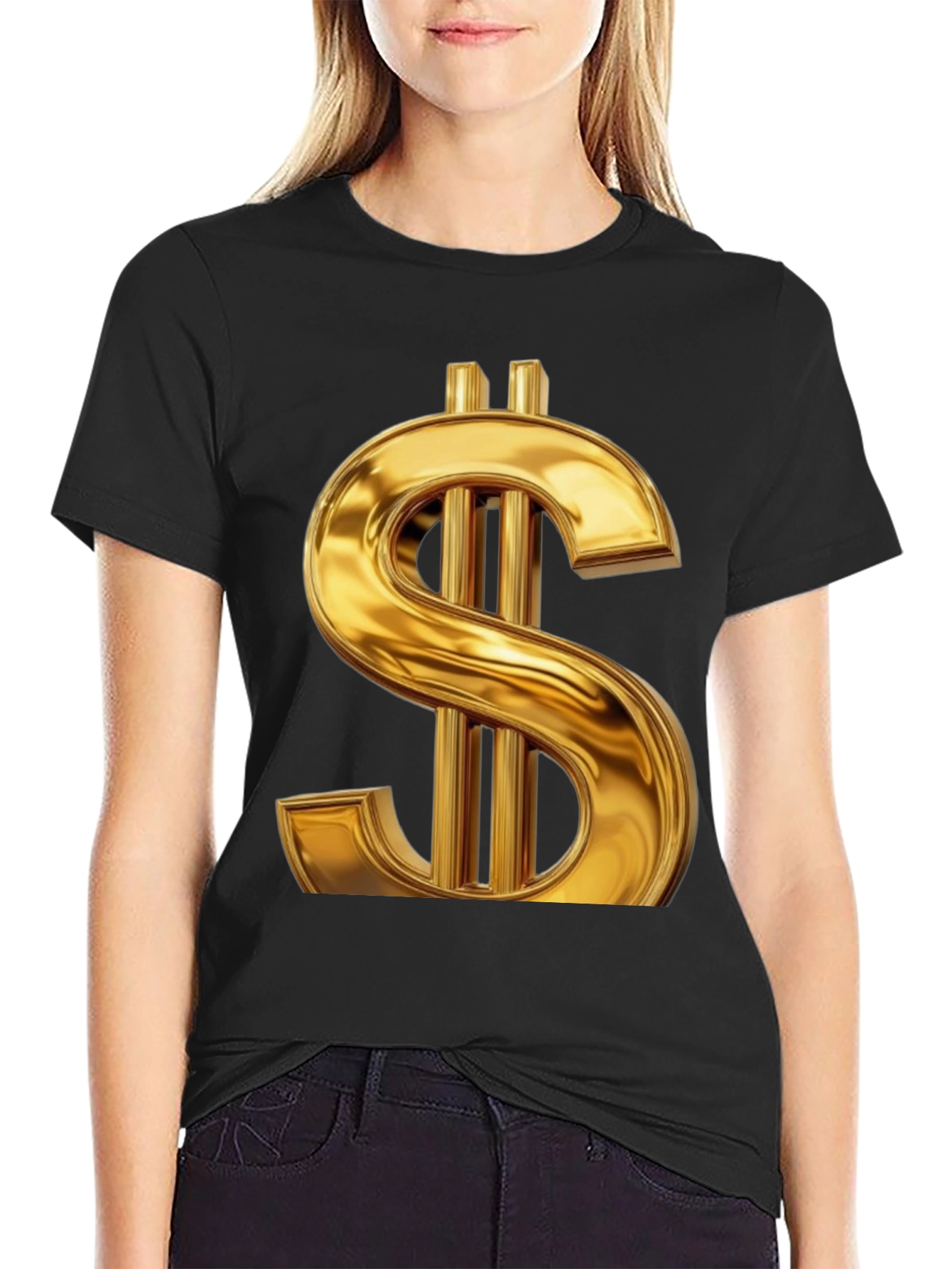 Gold Dollar Sign Graphic Tee - Black