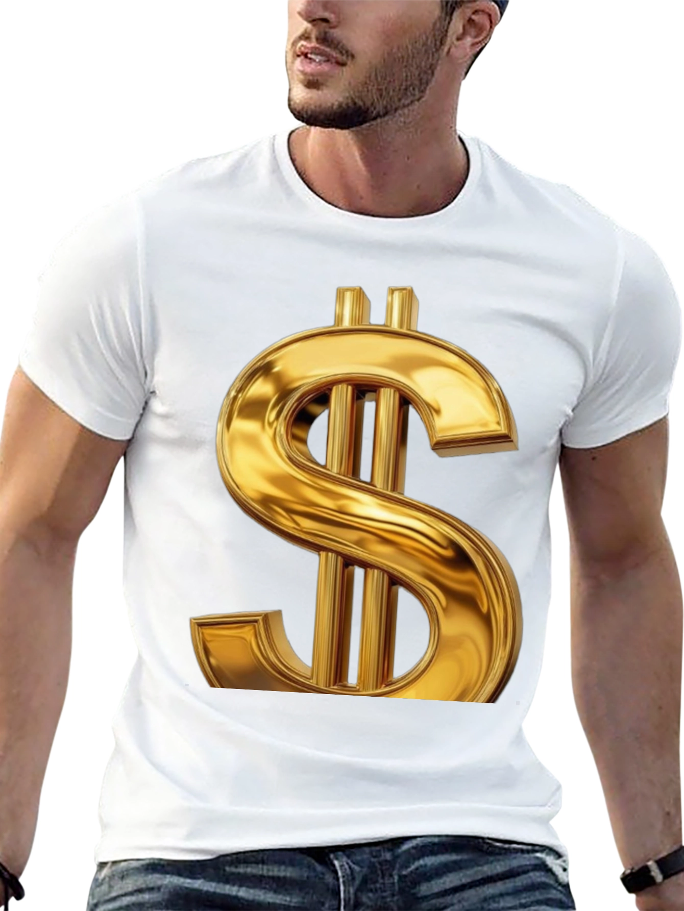 Gold Dollar Sign Graphic Tee - Black