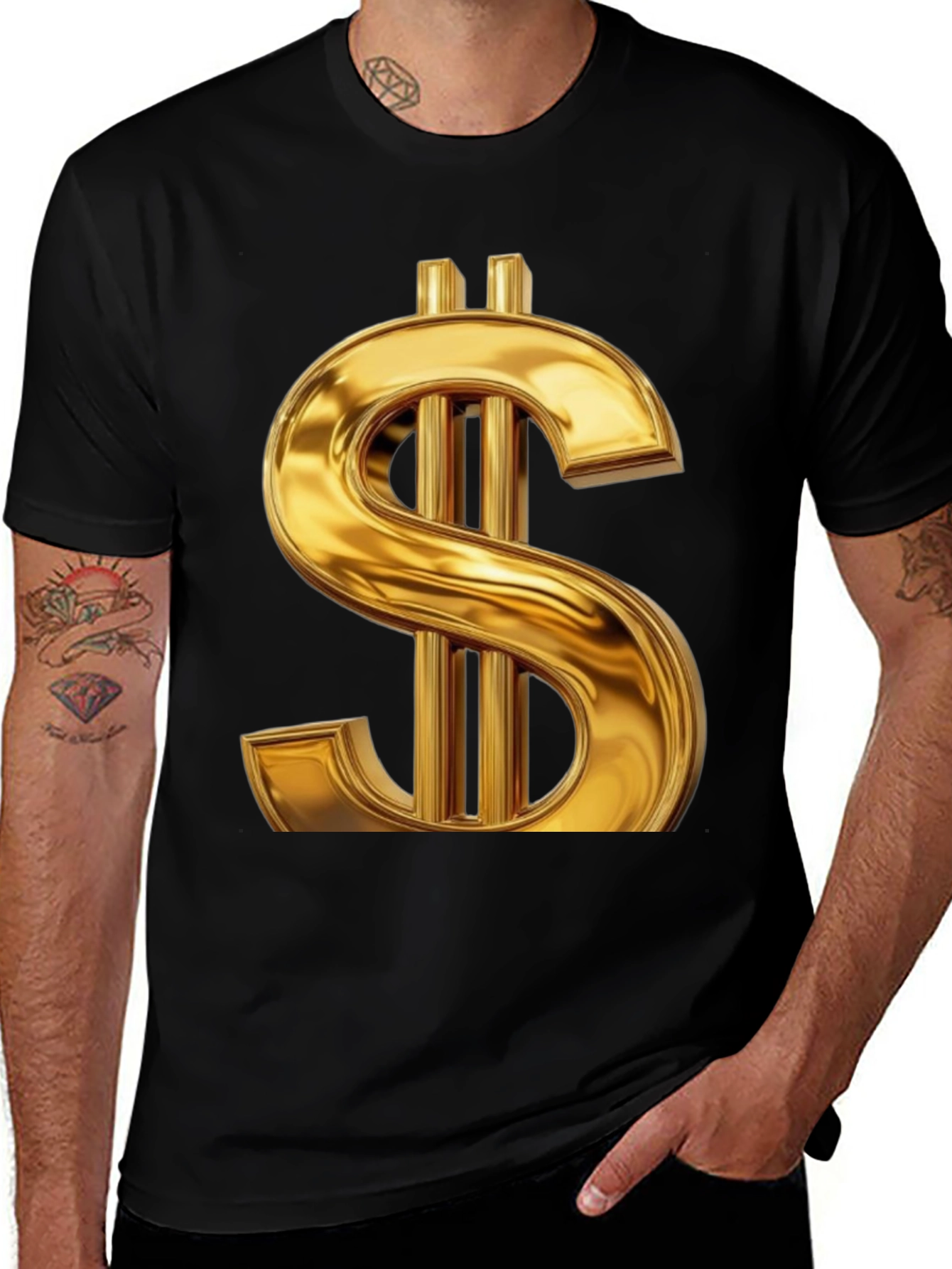 Gold Dollar Sign Graphic Tee - Black