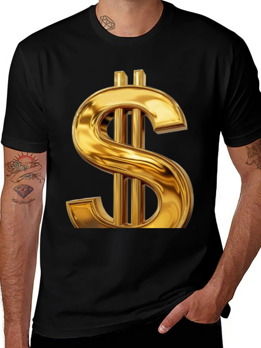 Gold Dollar Sign Graphic Tee - Black
