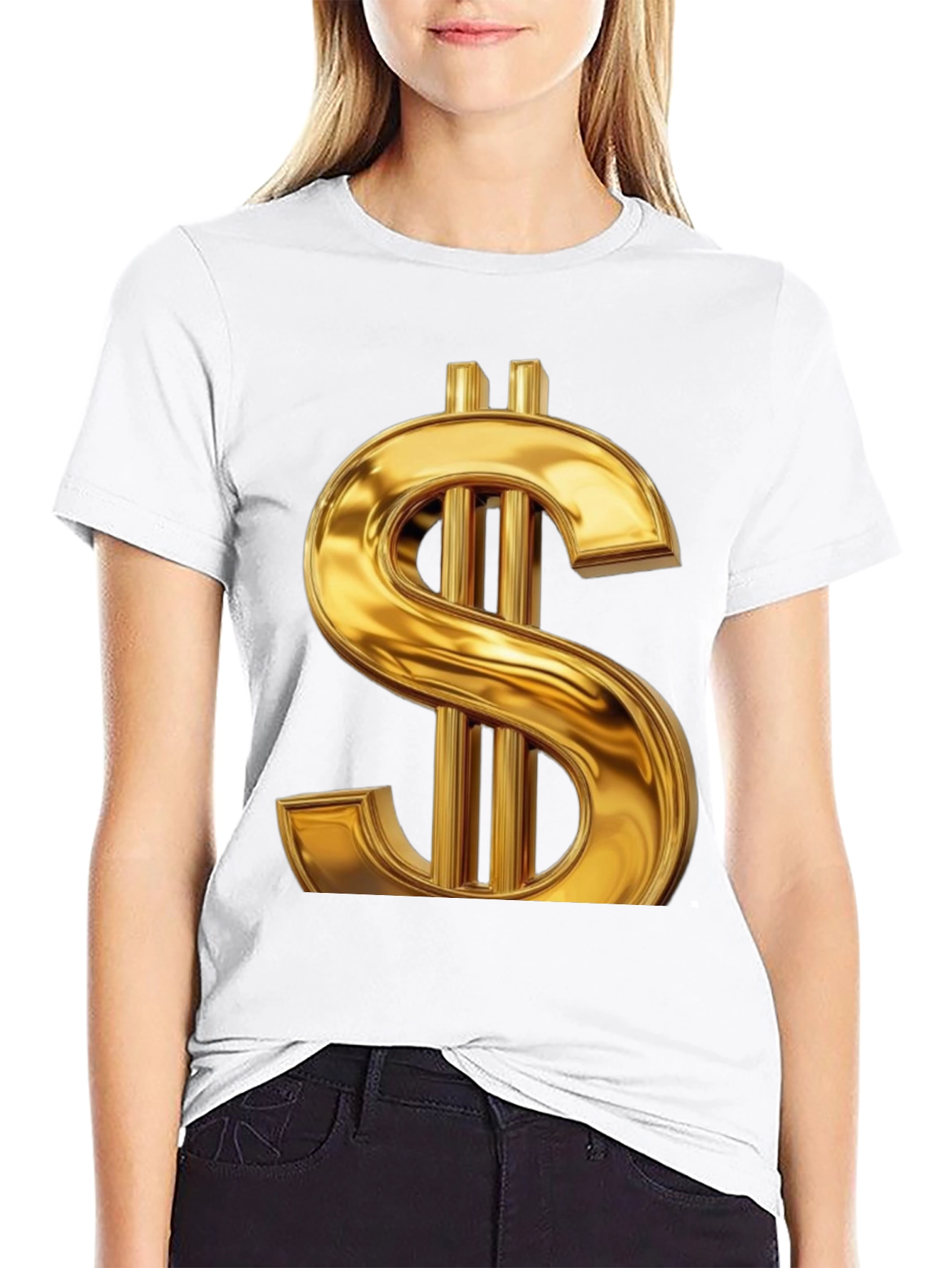 Gold Dollar Sign Graphic Tee - Black