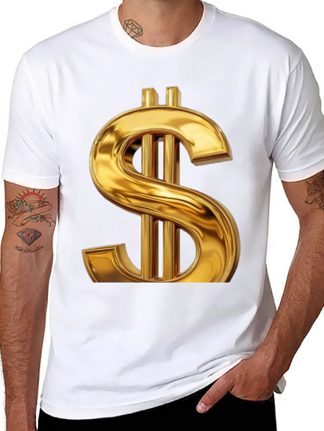 Gold Dollar Sign Graphic Tee - Black
