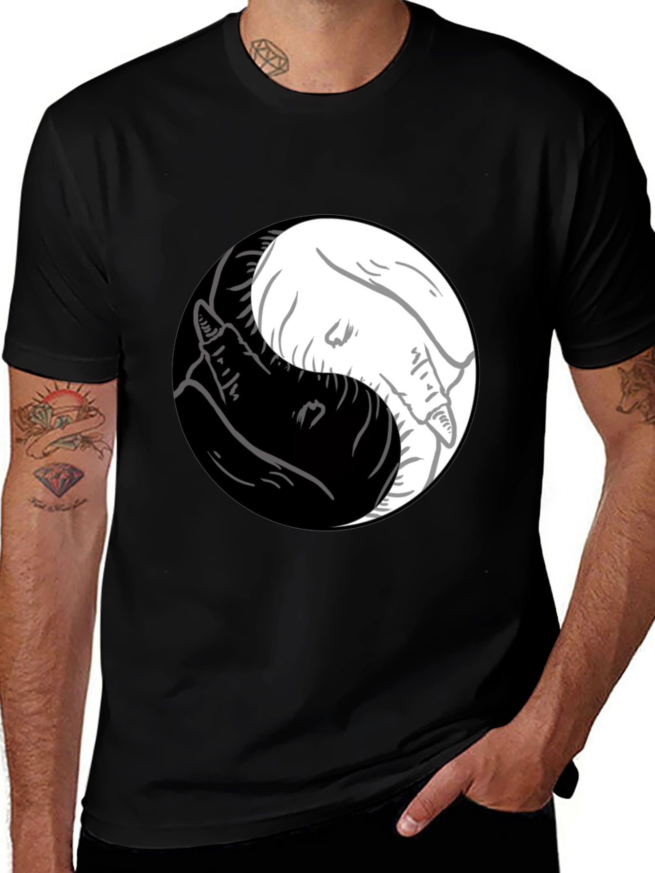 Yin Yang Wolves Graphic Tee - Mens Black T-Shirt