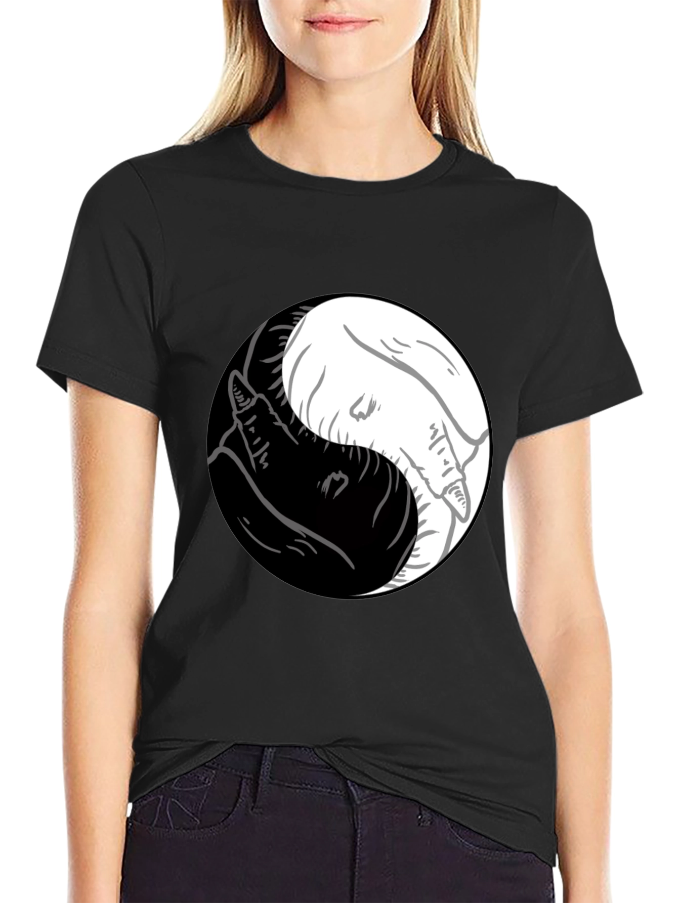 Yin Yang Wolves Graphic Tee - Mens Black T-Shirt