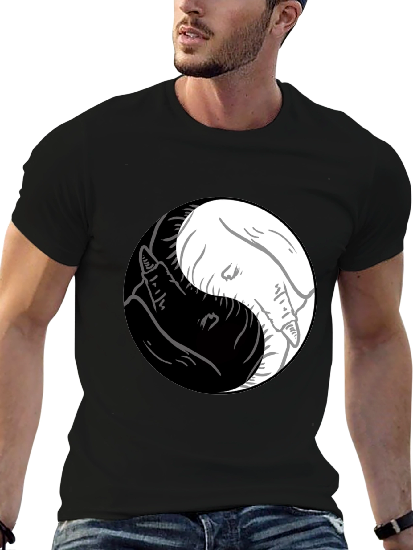 Yin Yang Wolves Graphic Tee - Mens Black T-Shirt