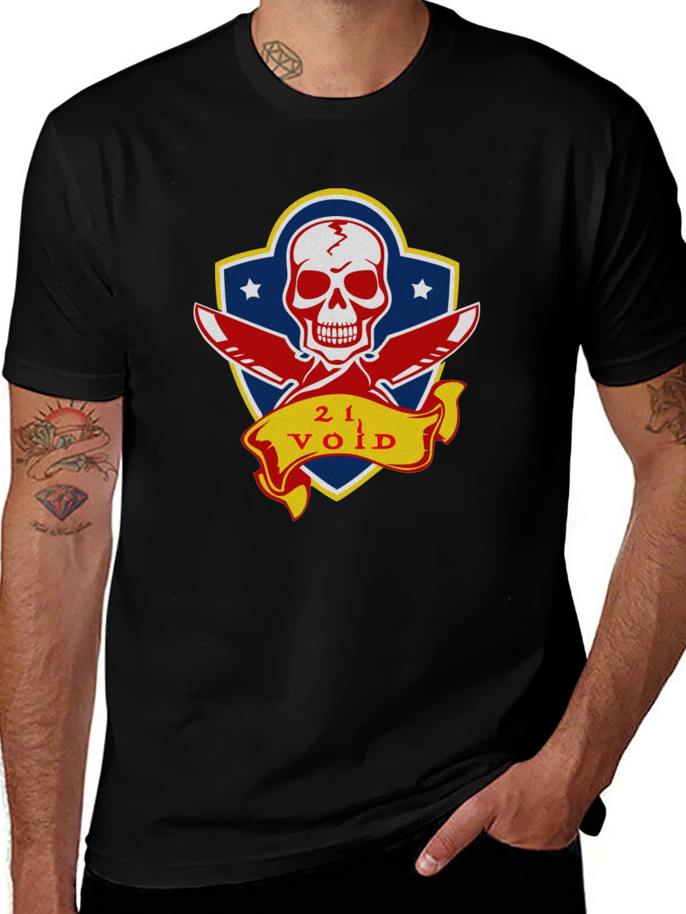 21 Void Skull and Knives Graphic T-Shirt