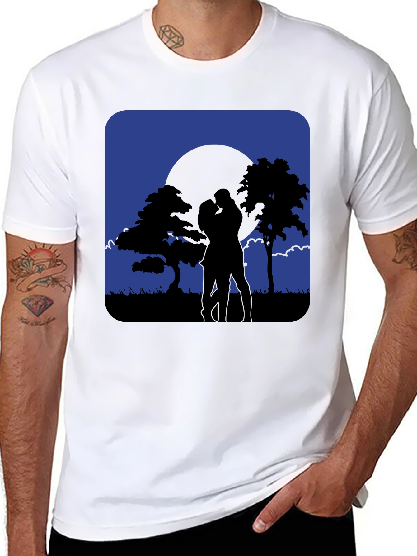Romantic Moonlight Kiss Silhouette T-Shirt
