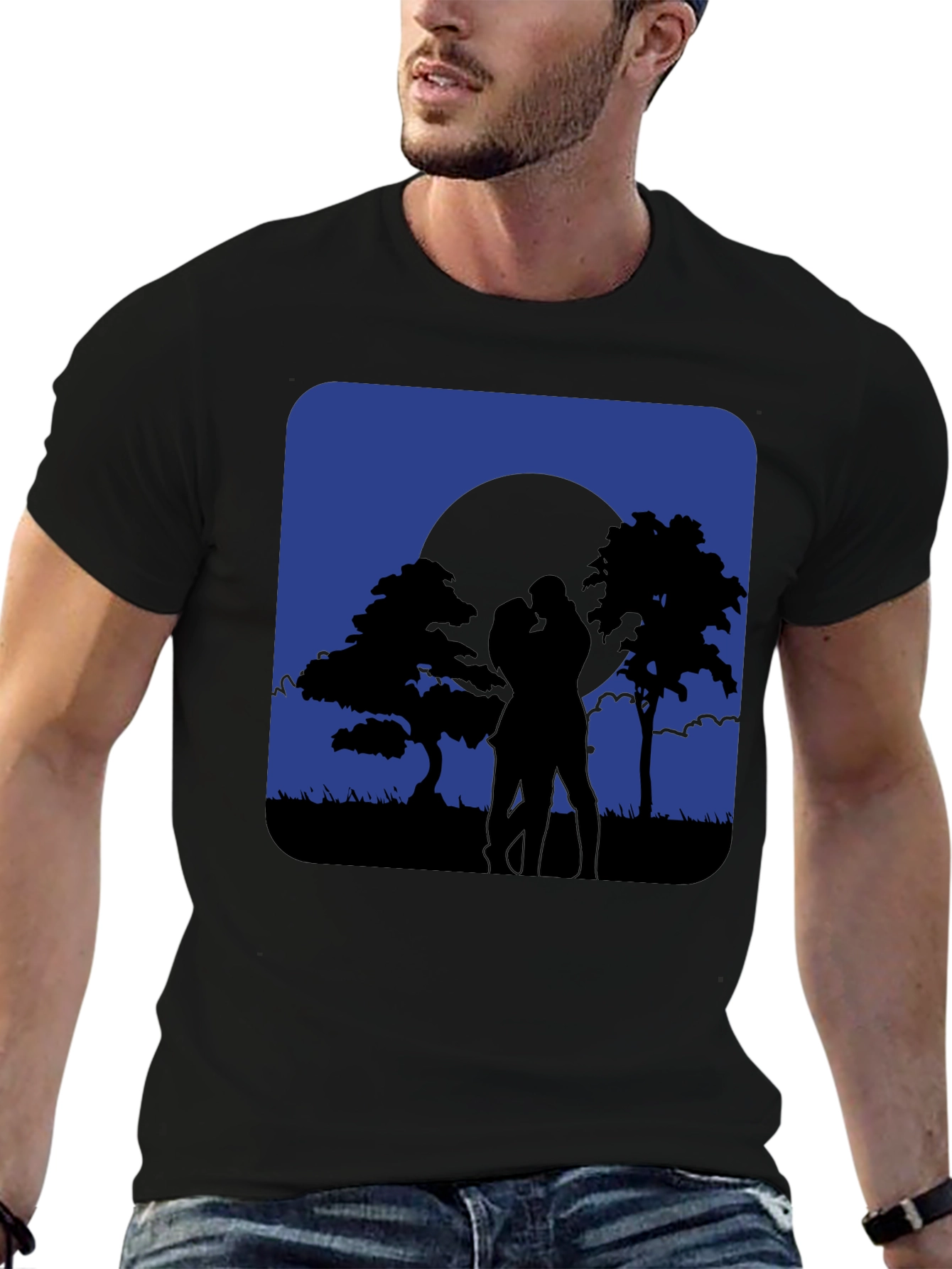 Romantic Moonlight Kiss Silhouette T-Shirt