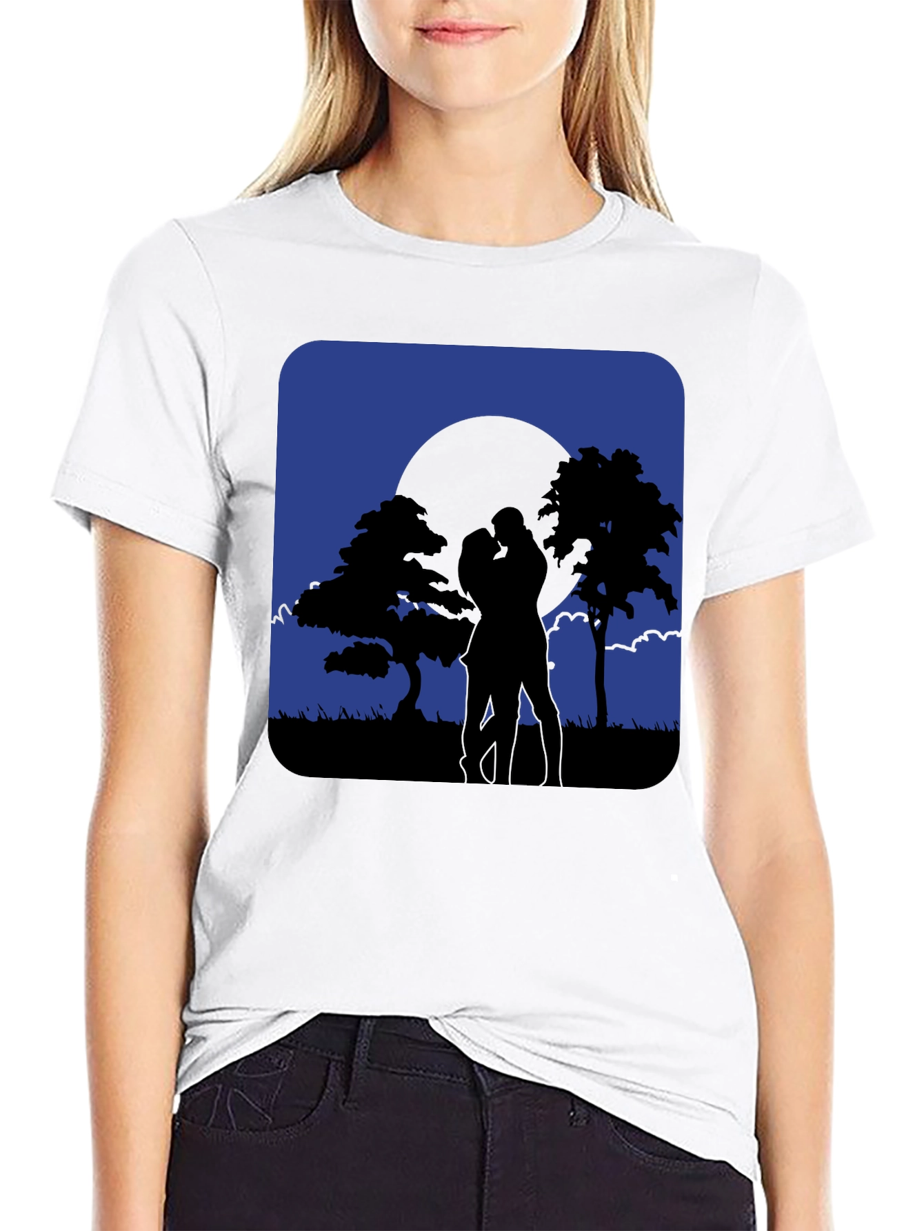 Romantic Moonlight Kiss Silhouette T-Shirt