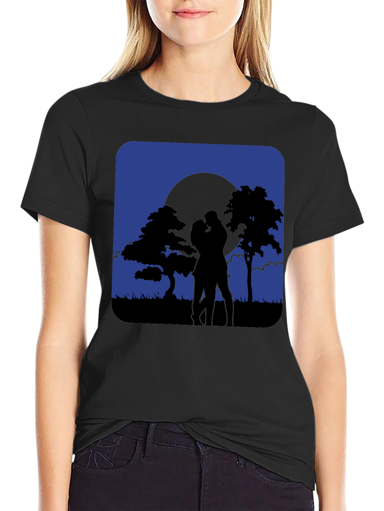 Romantic Moonlight Kiss Silhouette T-Shirt