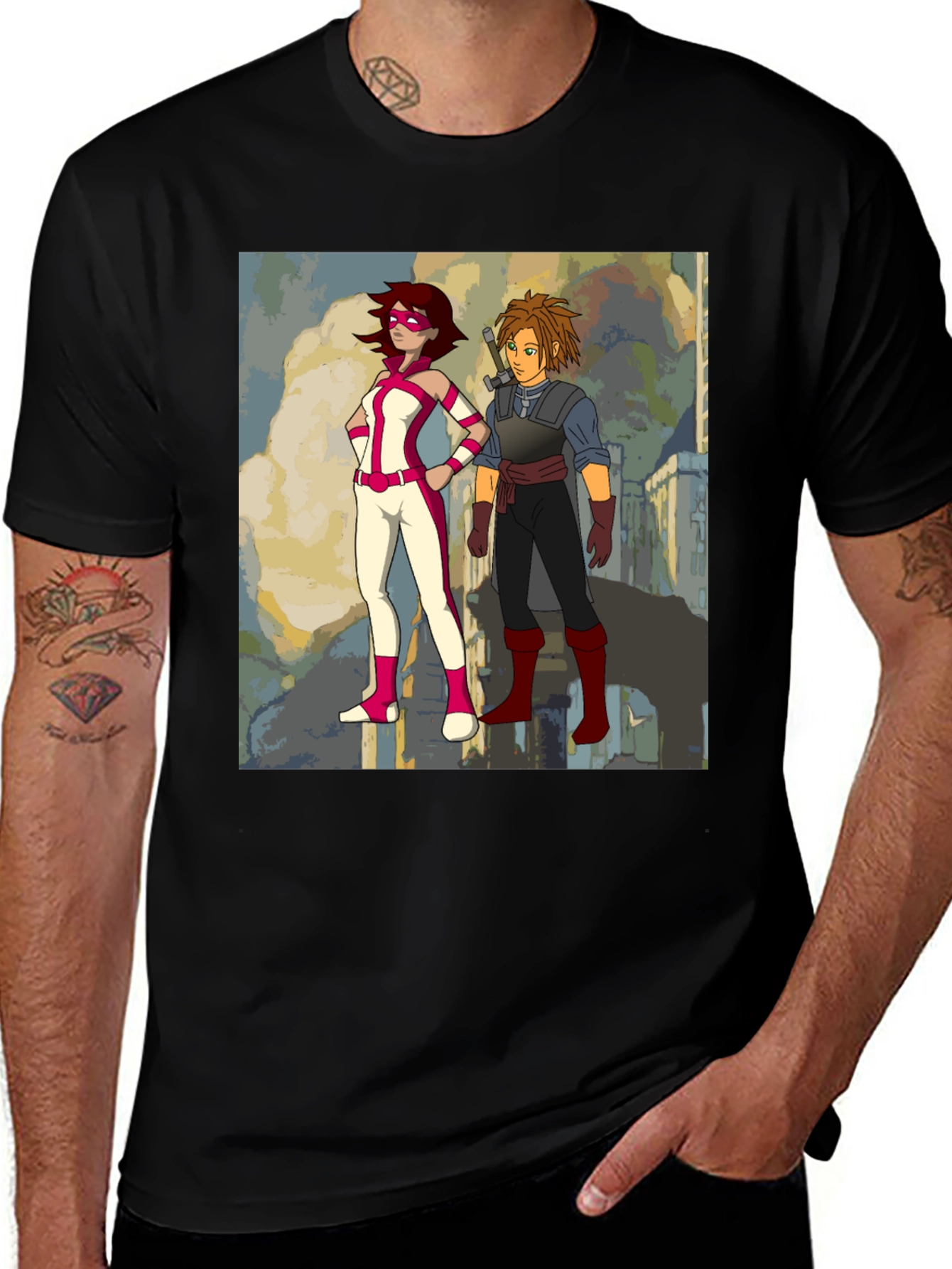 Heroes Graphic Print Black T-Shirt