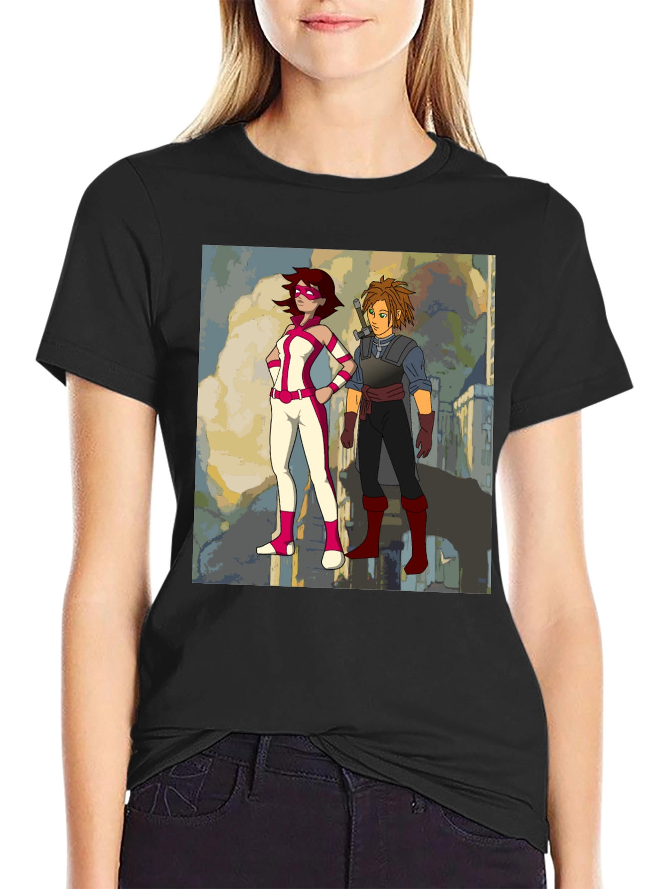 Heroes Graphic Print Black T-Shirt