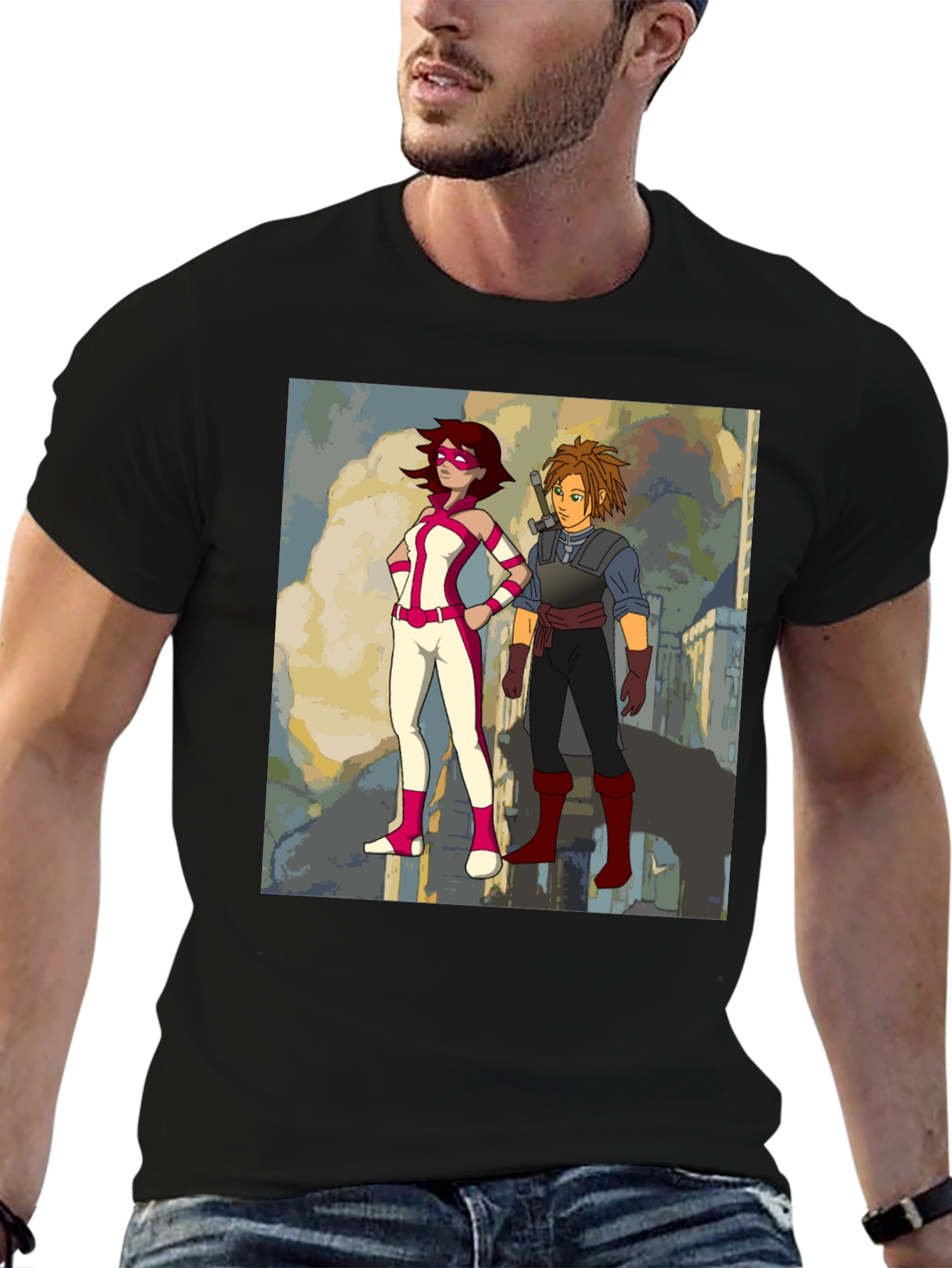 Heroes Graphic Print Black T-Shirt