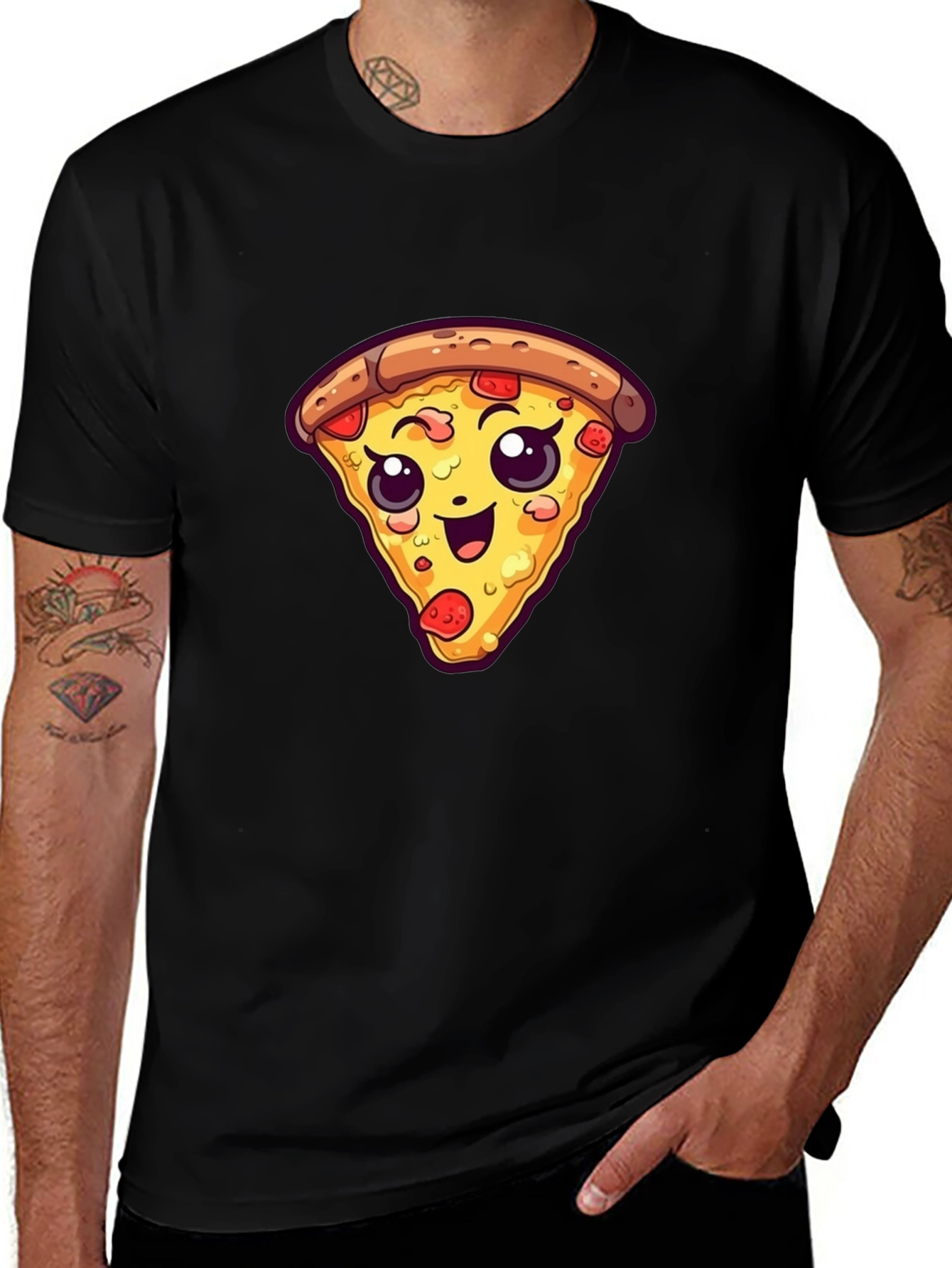 Cute Pizza Slice Graphic Tee - Black Unisex T-Shirt