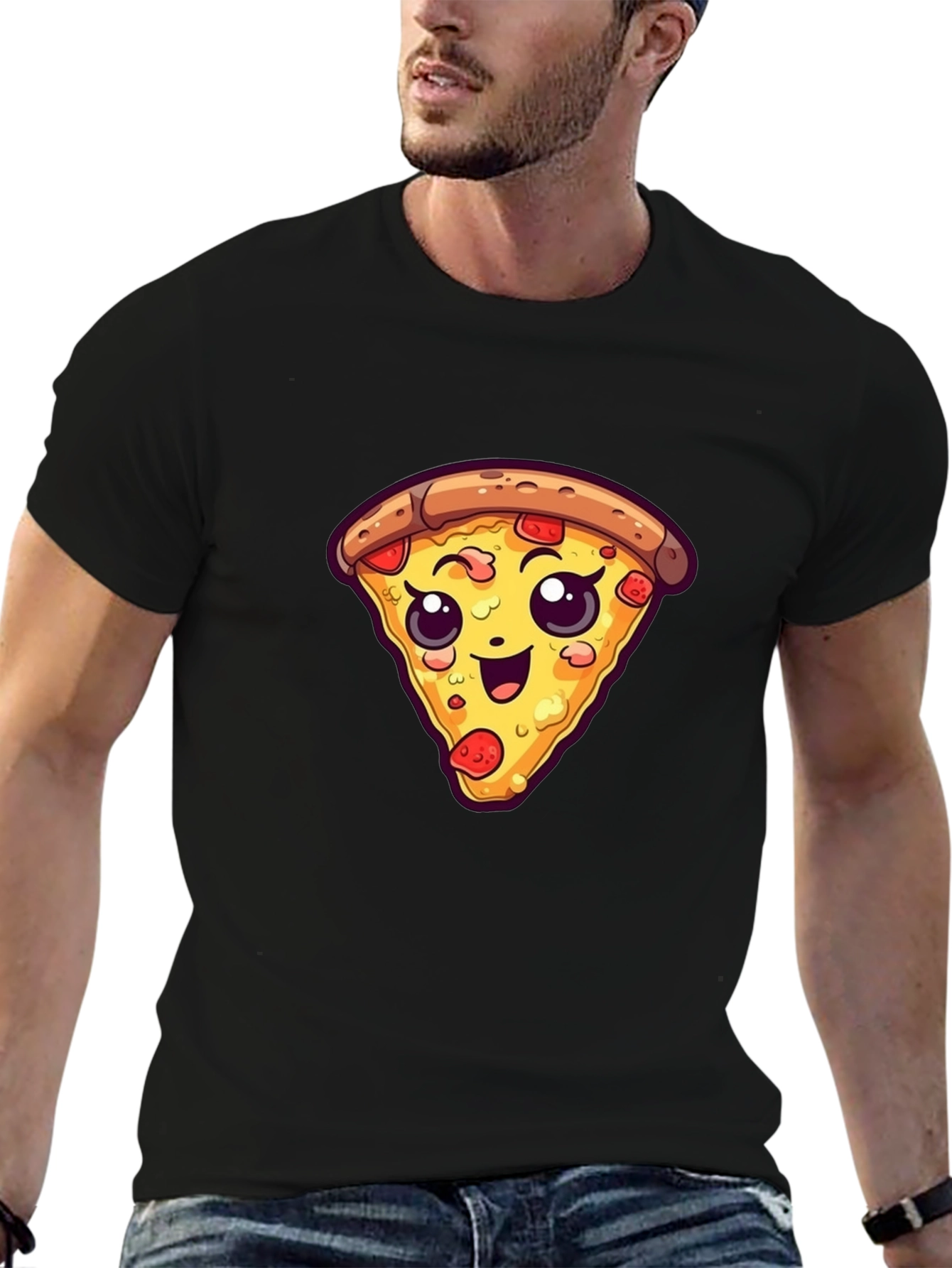 Cute Pizza Slice Graphic Tee - Black Unisex T-Shirt