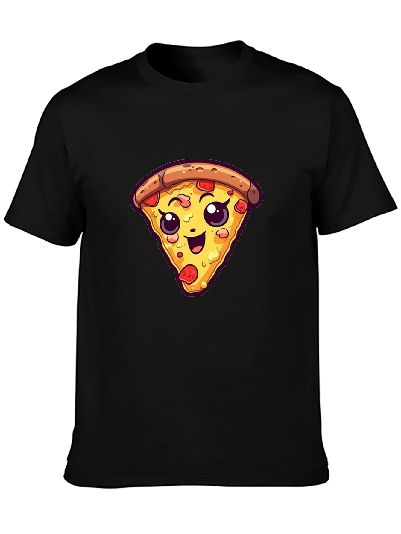 Cute Pizza Slice Graphic Tee - Black Unisex T-Shirt