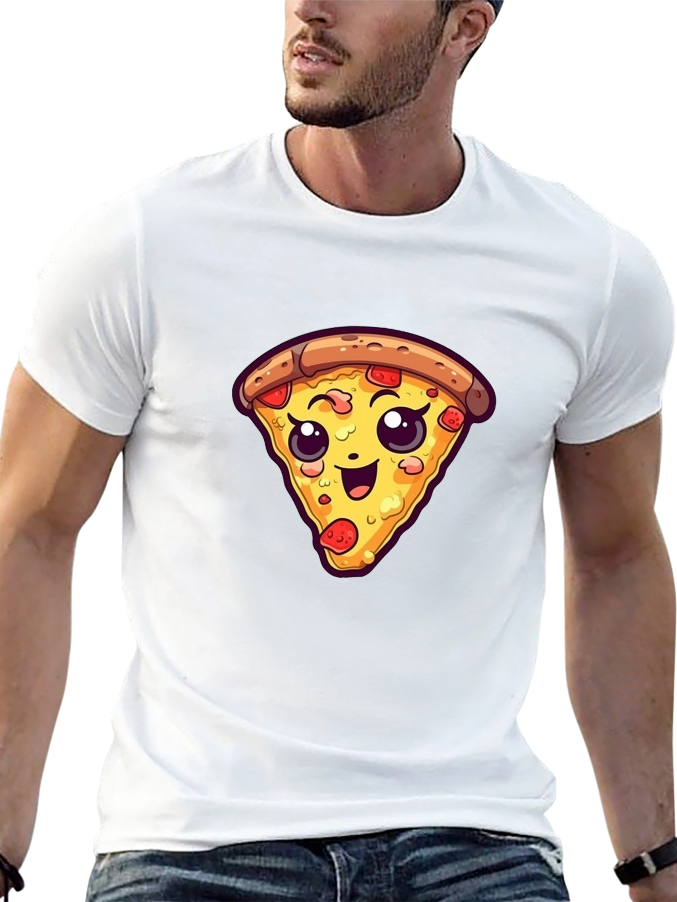 Cute Pizza Slice Graphic Tee - Black Unisex T-Shirt