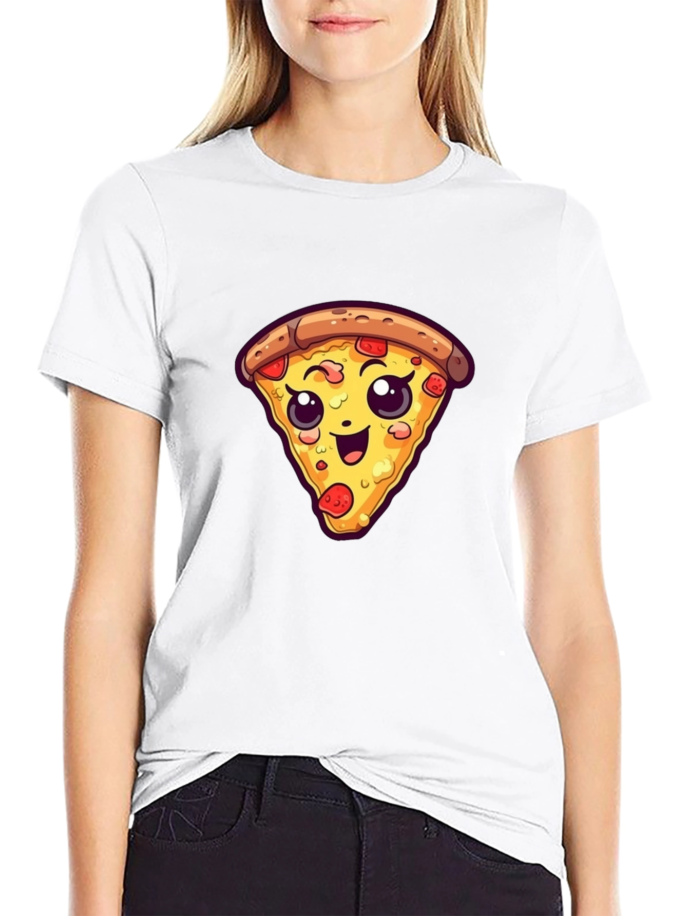 Cute Pizza Slice Graphic Tee - Black Unisex T-Shirt