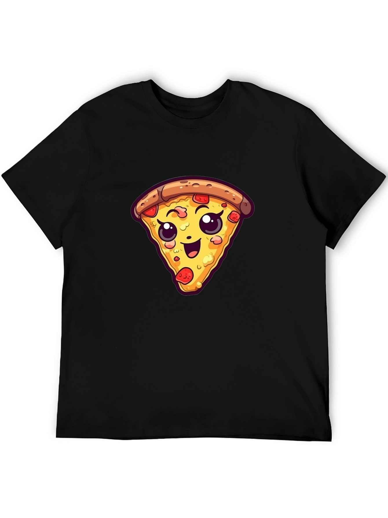 Cute Pizza Slice Graphic Tee - Black Unisex T-Shirt