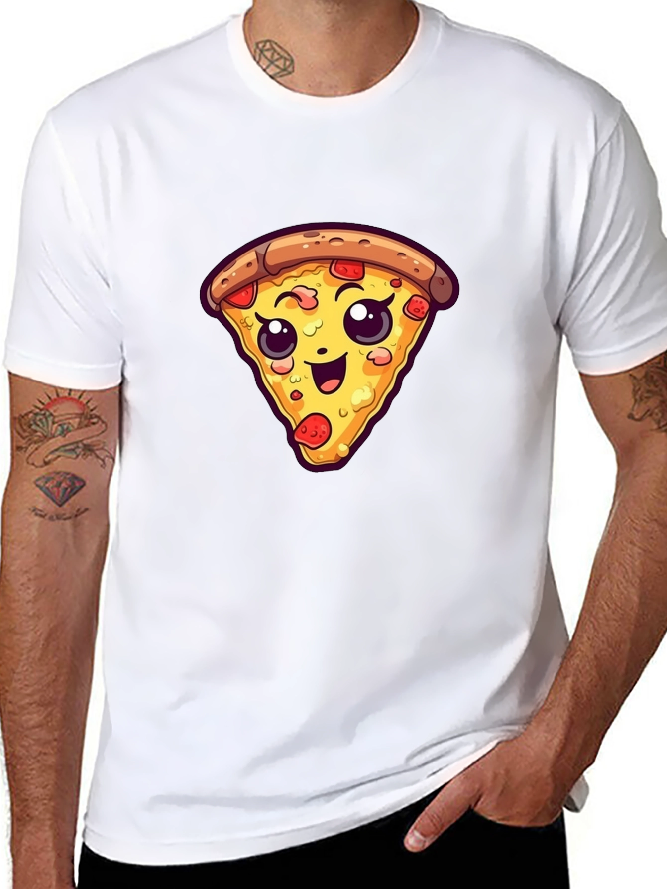Cute Pizza Slice Graphic Tee - Black Unisex T-Shirt