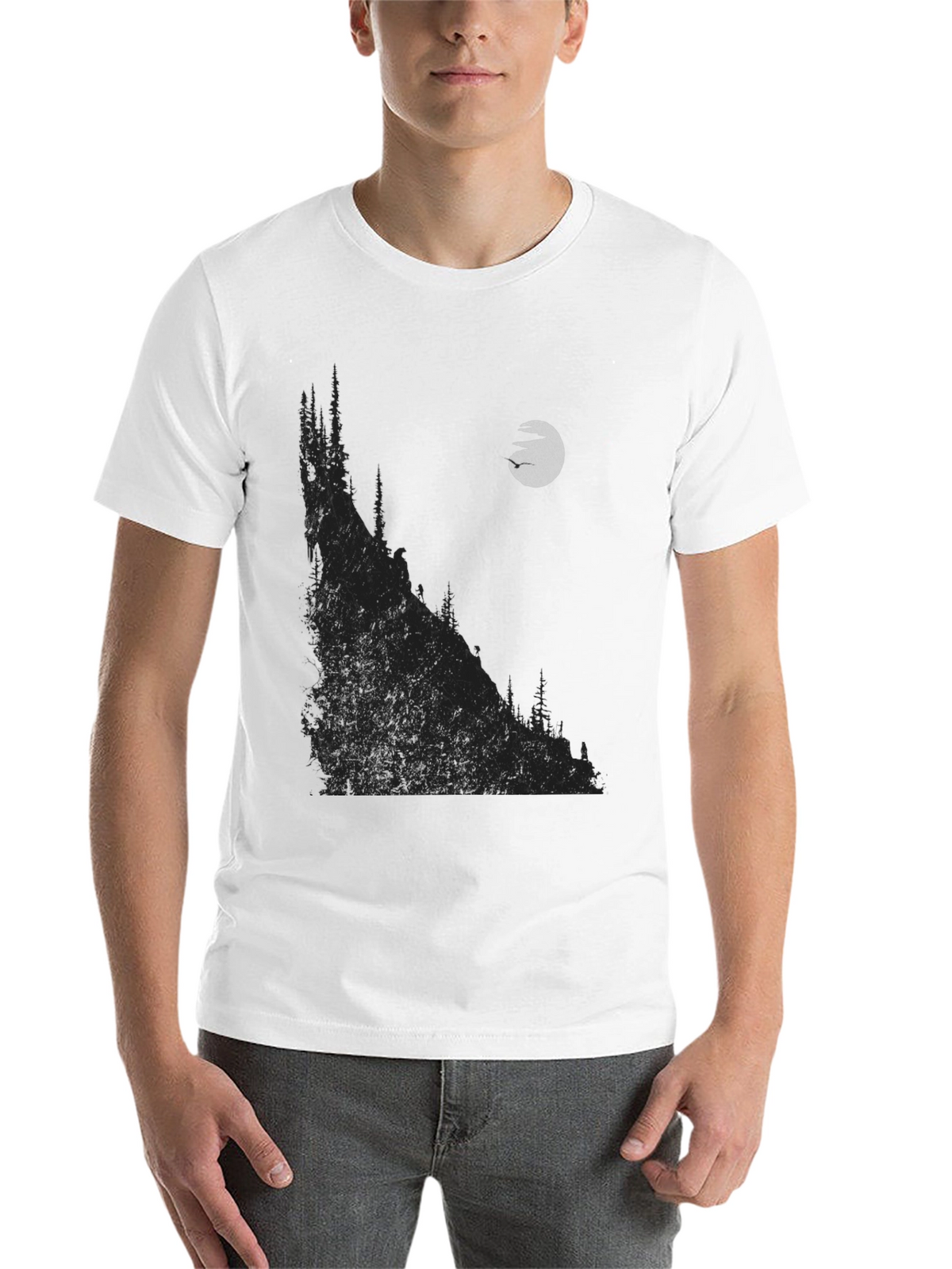Mens Black Graphic T-Shirt - Mountain & Moon Design