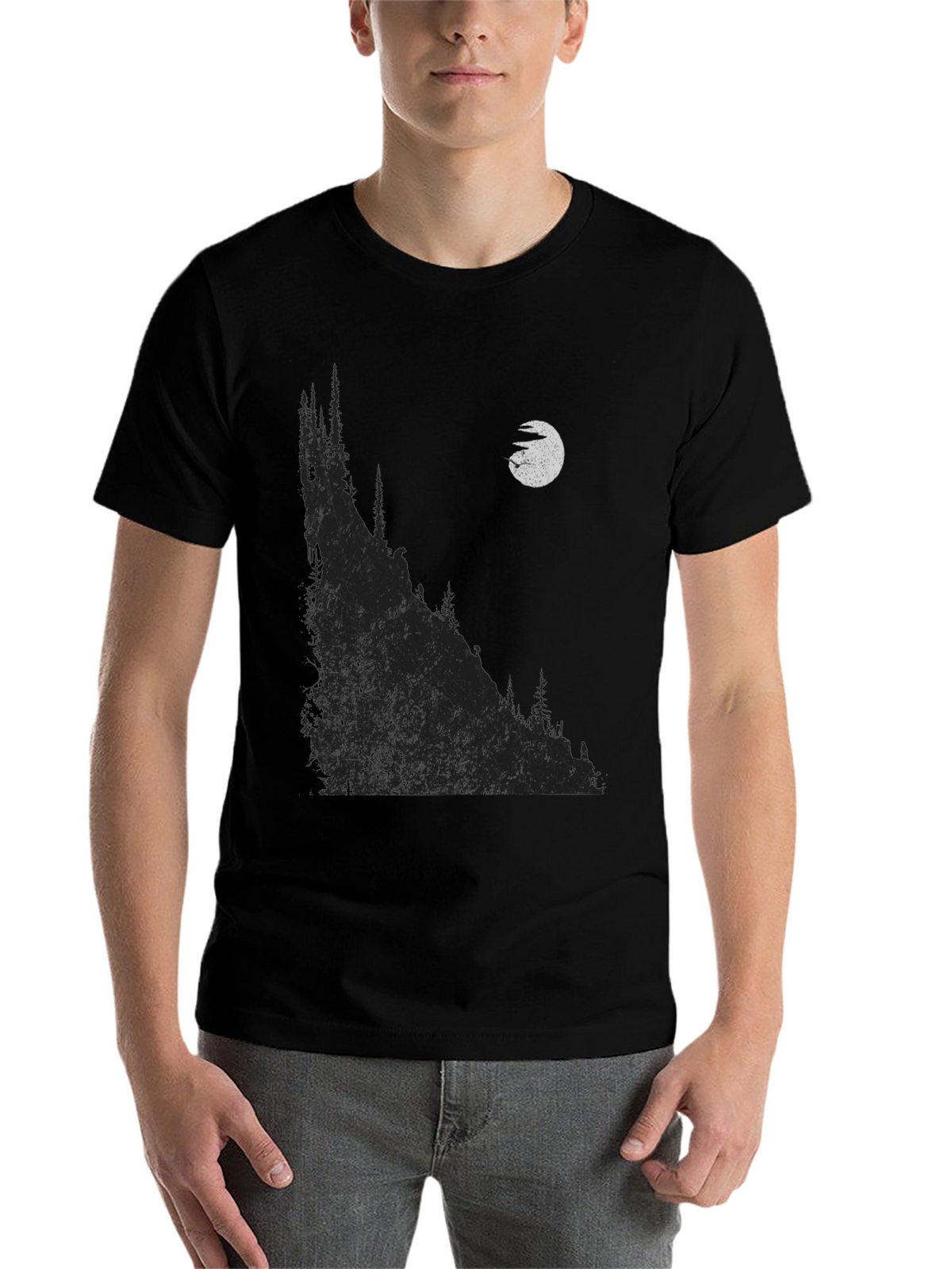 Mens Black Graphic T-Shirt - Mountain & Moon Design