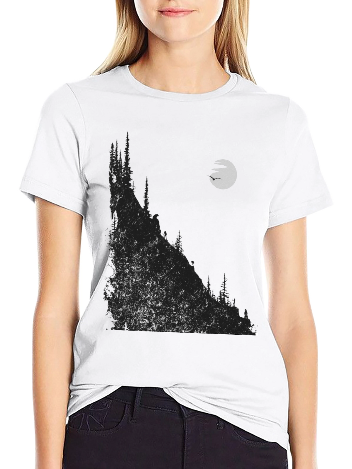 Mens Black Graphic T-Shirt - Mountain & Moon Design