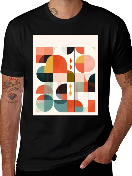 Retro Geometric Print Tee - Modern Art Design