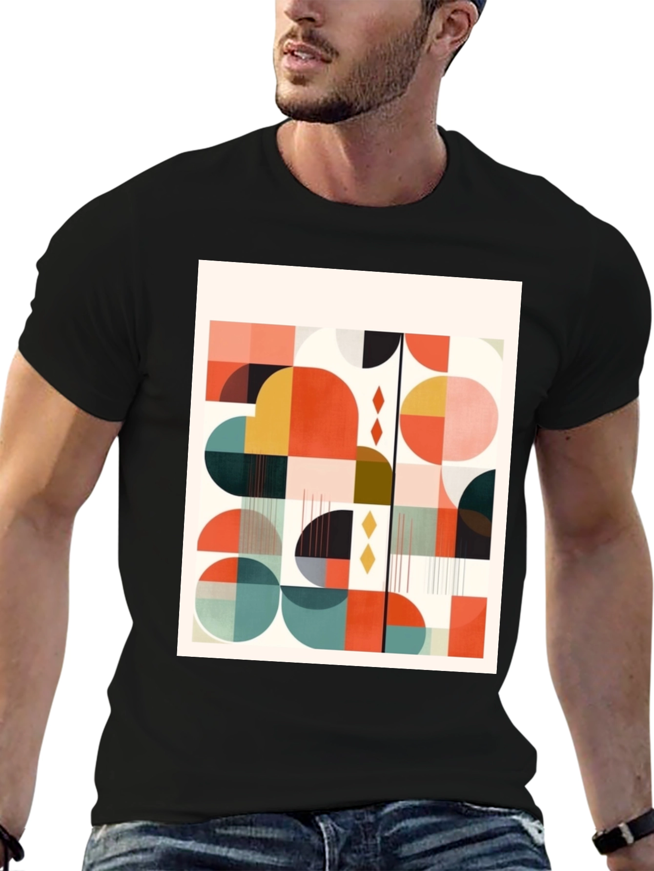 Retro Geometric Print Tee - Modern Art Design