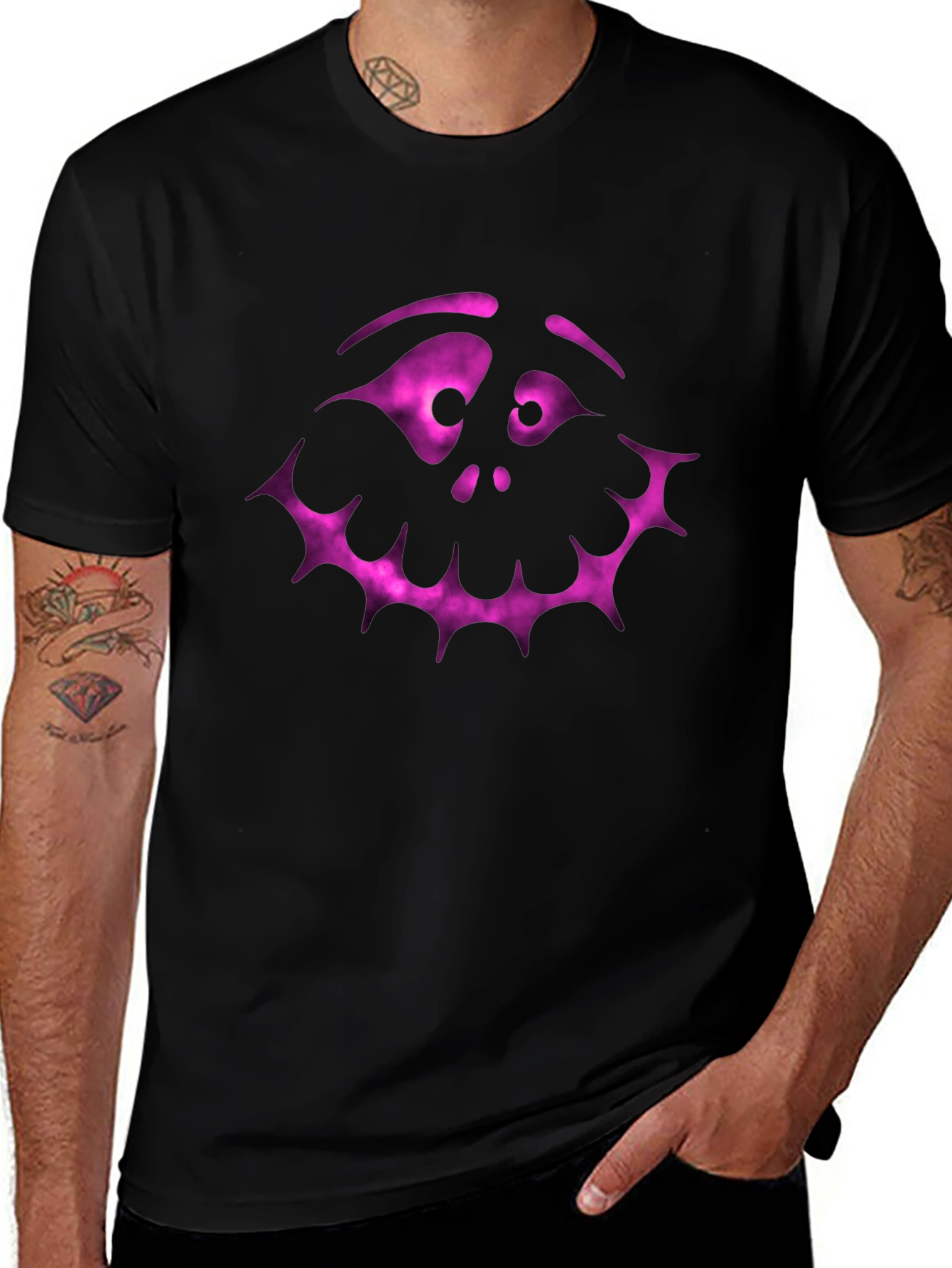 Spooky Face Graphic Tee - Black Halloween Shirt