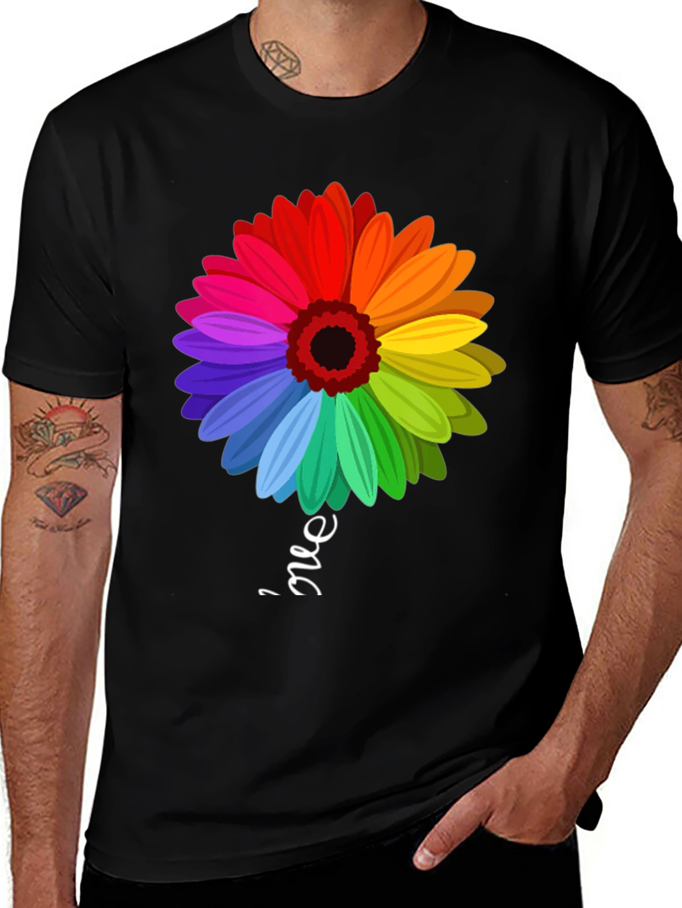 Rainbow Flower Graphic T-Shirt - Trendy Casual Tee
